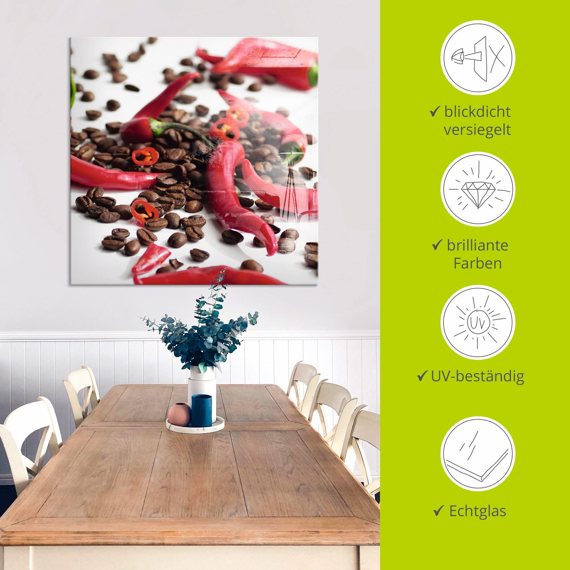 Artland Print op glas Verse chili op koffie in verschillende maten