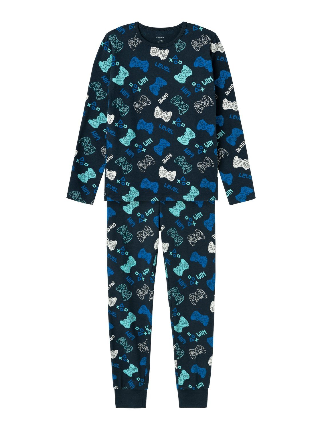 Name it KIDS pyjama NKMNIGHTSET donkerblauw Jongens Stretchkatoen Ronde hals 122 128