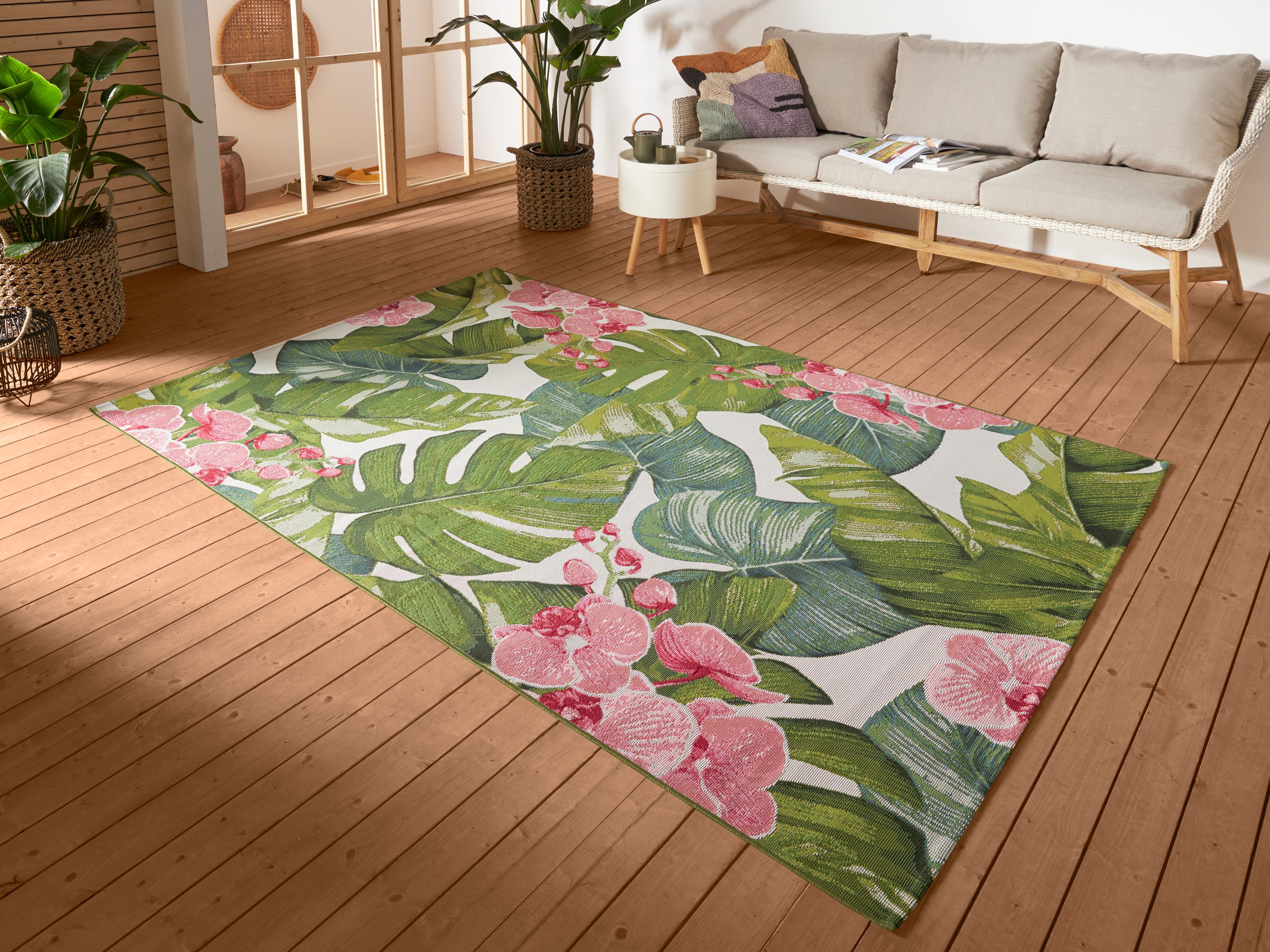 HANSE Home Outdoorkleed Tropical In-& outdoor, tapijt, weerbestendig, balkon, tuin, woonkamer, floraal buitenkleden maat 80 cm x 165 cm x 3 mm