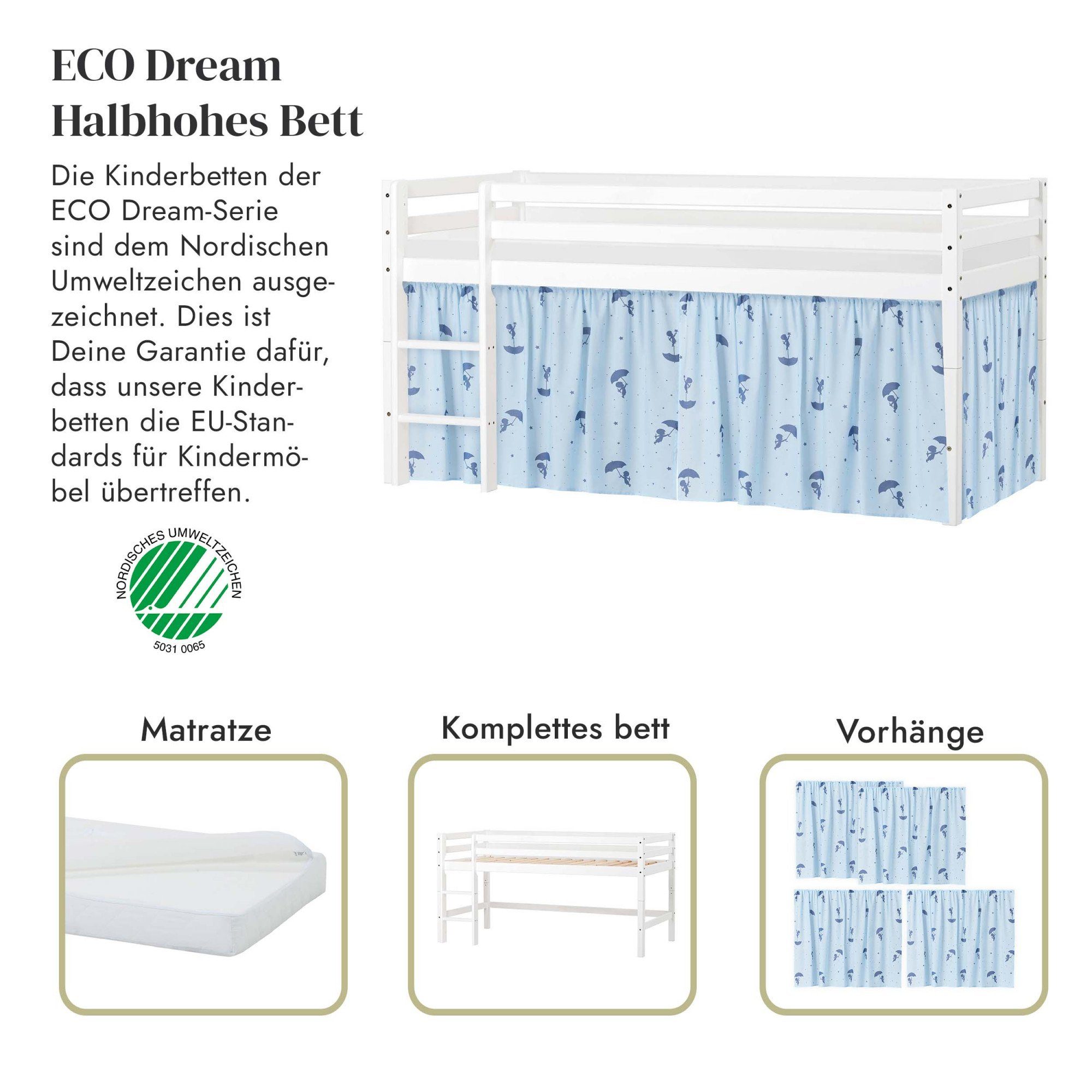 Hoppekids Speelbed Eco Dream Massief hout, naar keuze in 2 afmetingen en 4 kleuren, matras ter keuze