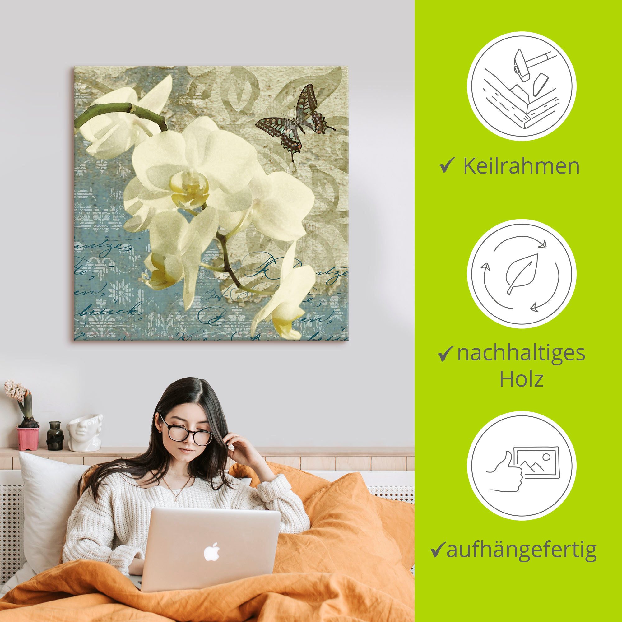 Artland Artprint op linnen Orchideeën gespannen op een spieraam