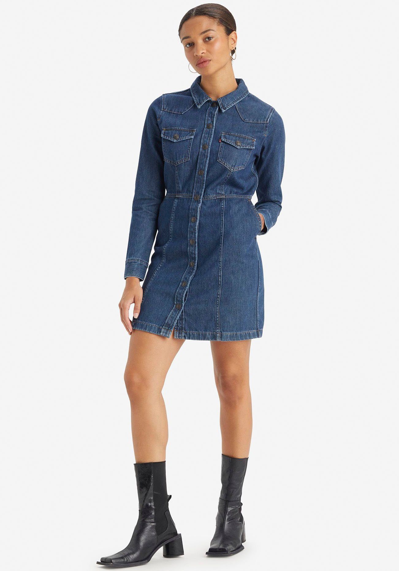 Levi's Jeans jurk FLYNN WESTERN CORE DRES (Nieuwe collectie) dames spijkerjurken maat XS (34) blauw