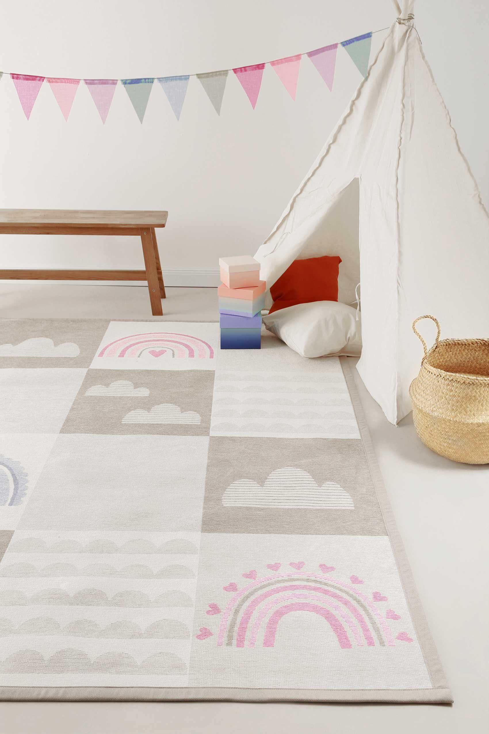Esprit Kindervloerkleed Lovely Rainbow ESP-002 Tweezijdig te gebruiken kleed, gekleurd omboord
