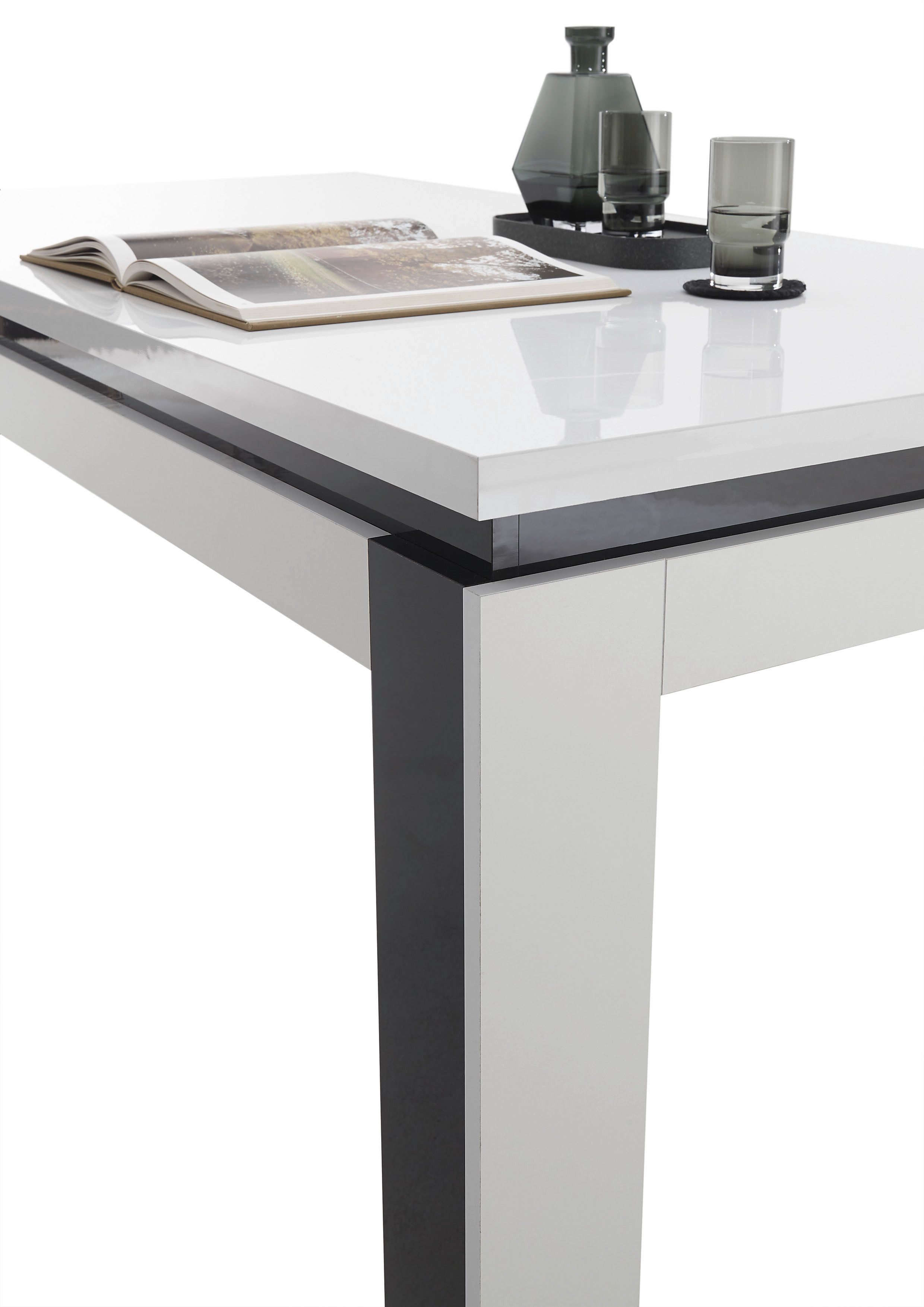 Stolkom Eettafel Savona eettafel wit hoogglans, BxHxD 180x78x90 cm Wit en zwart hoogglans, oppervlakbelasting van ca. 90 kg