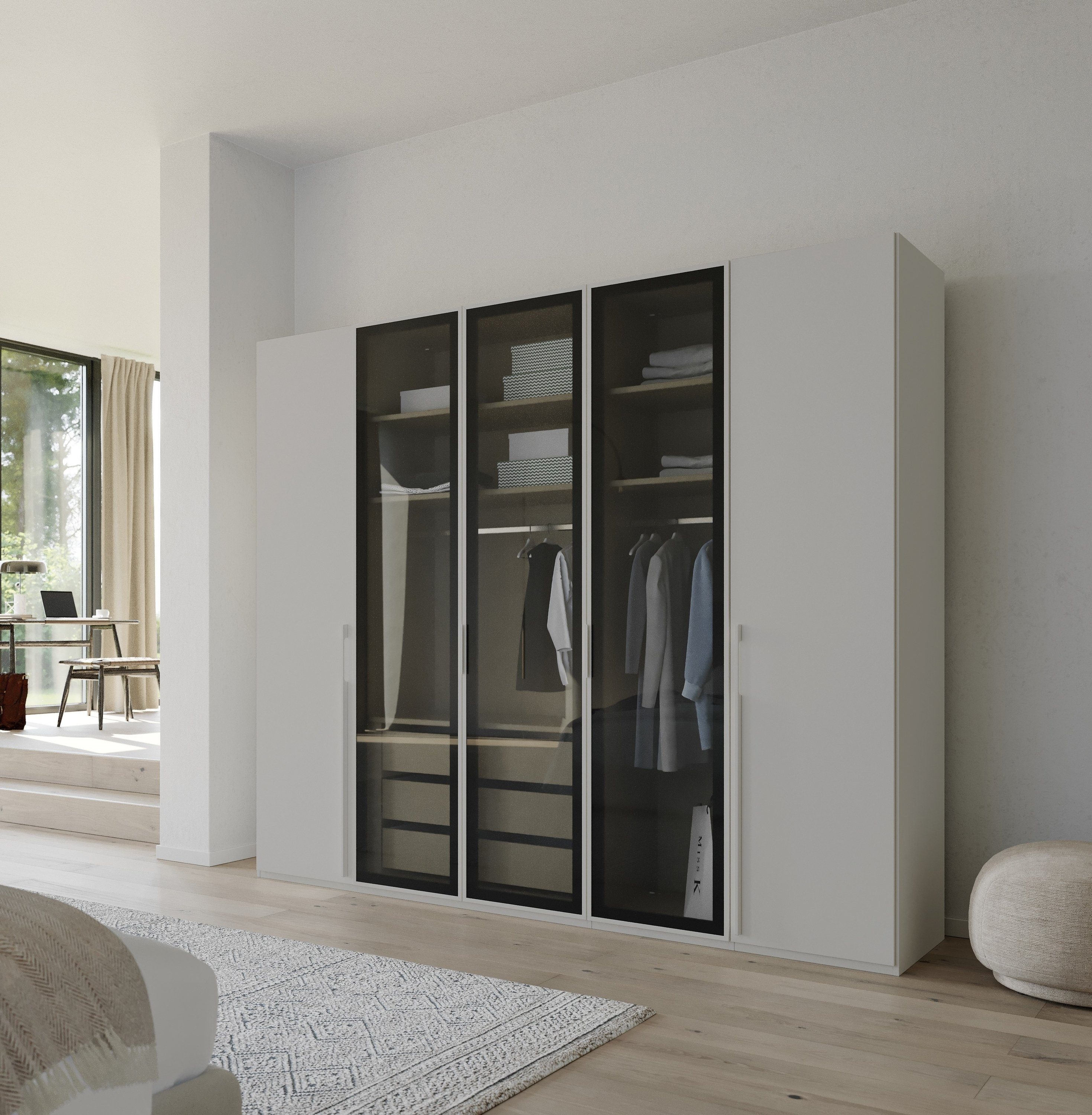 rauch Draaideurkast Kledingkast kast garderobe SKAT SHINE met hoogwaardige, transparant grijs glas inclusief uitgebreid toebehoren made in germany
