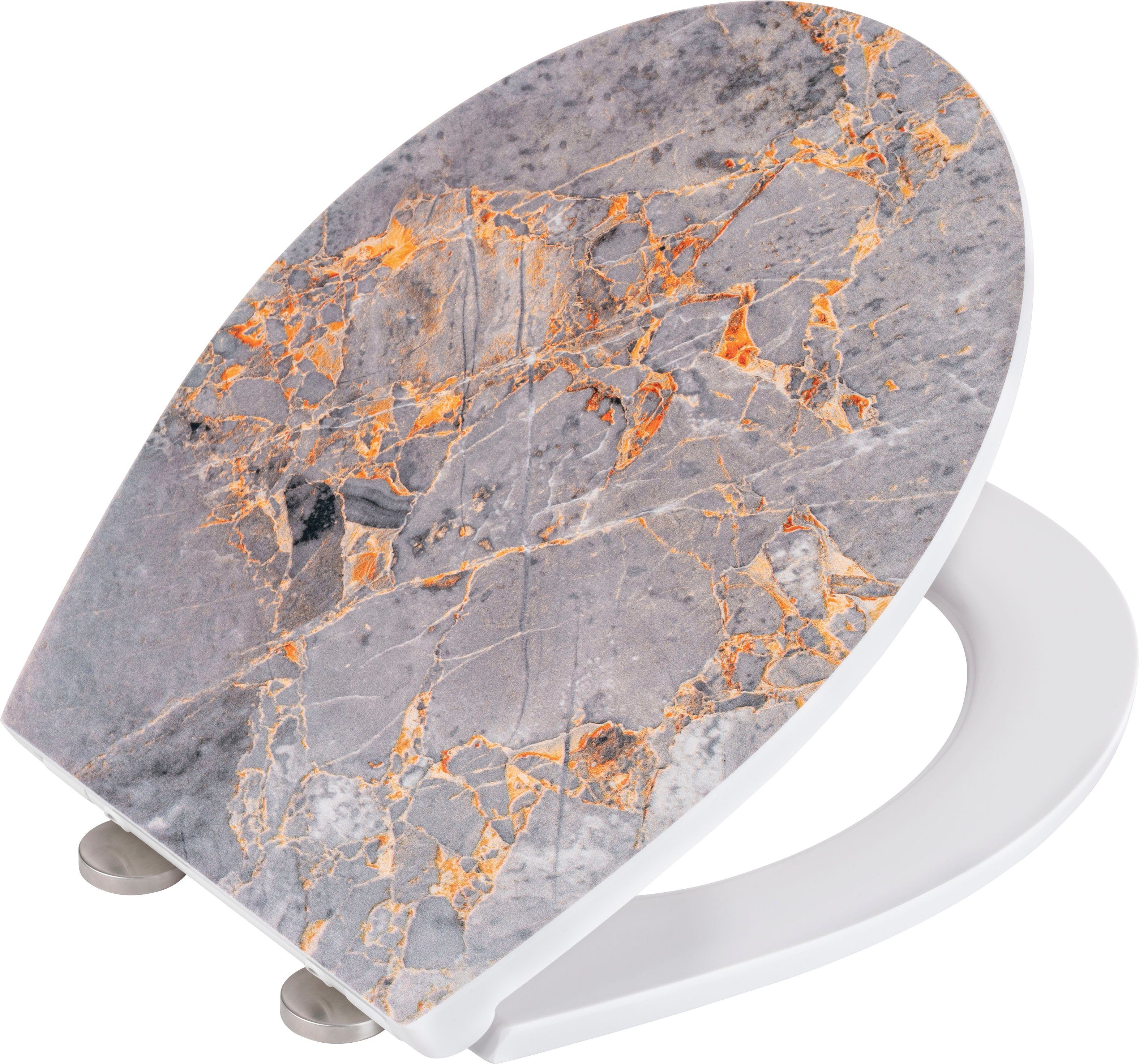 WENKO Toiletzitting Grey Marble met reliëf, van antibacteriële duroplast