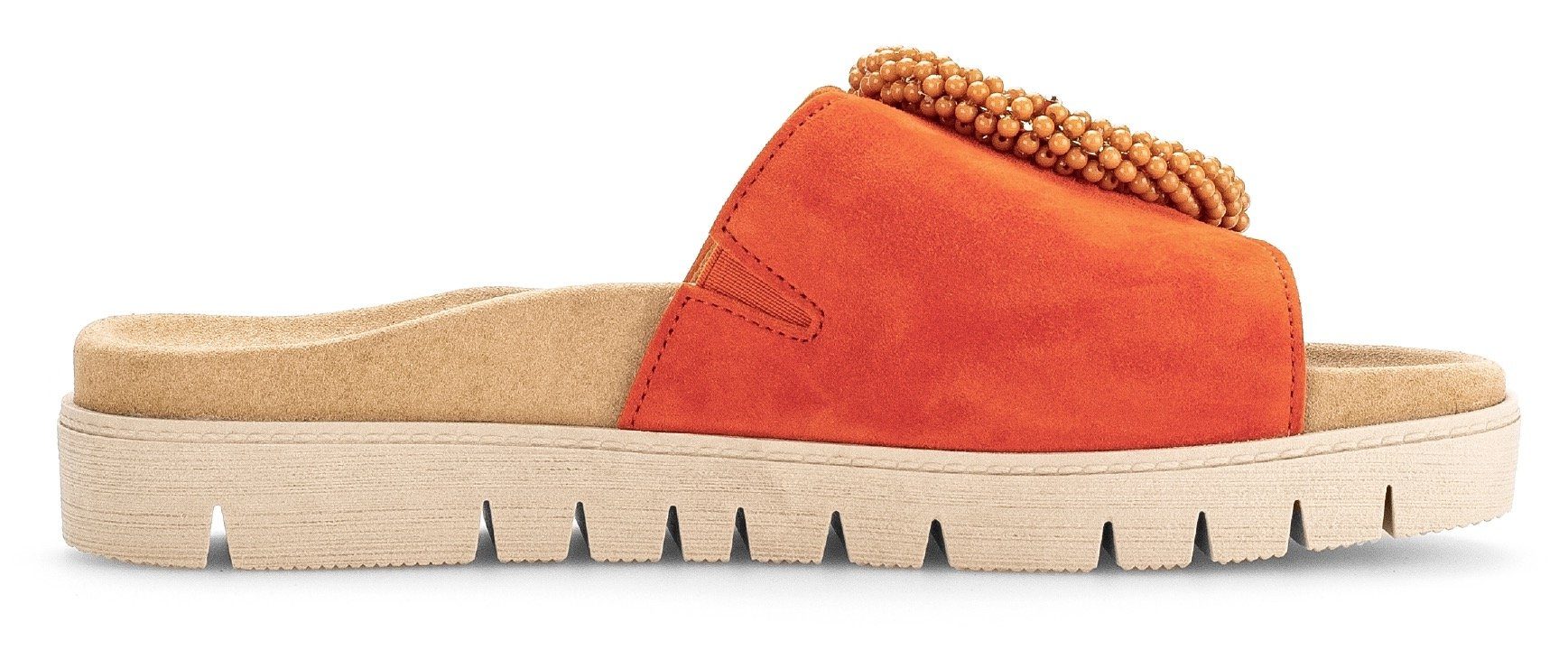 Gabor Slippers , plateau, zomerschoen, slippers met sierparels aan de decoratieve gesp