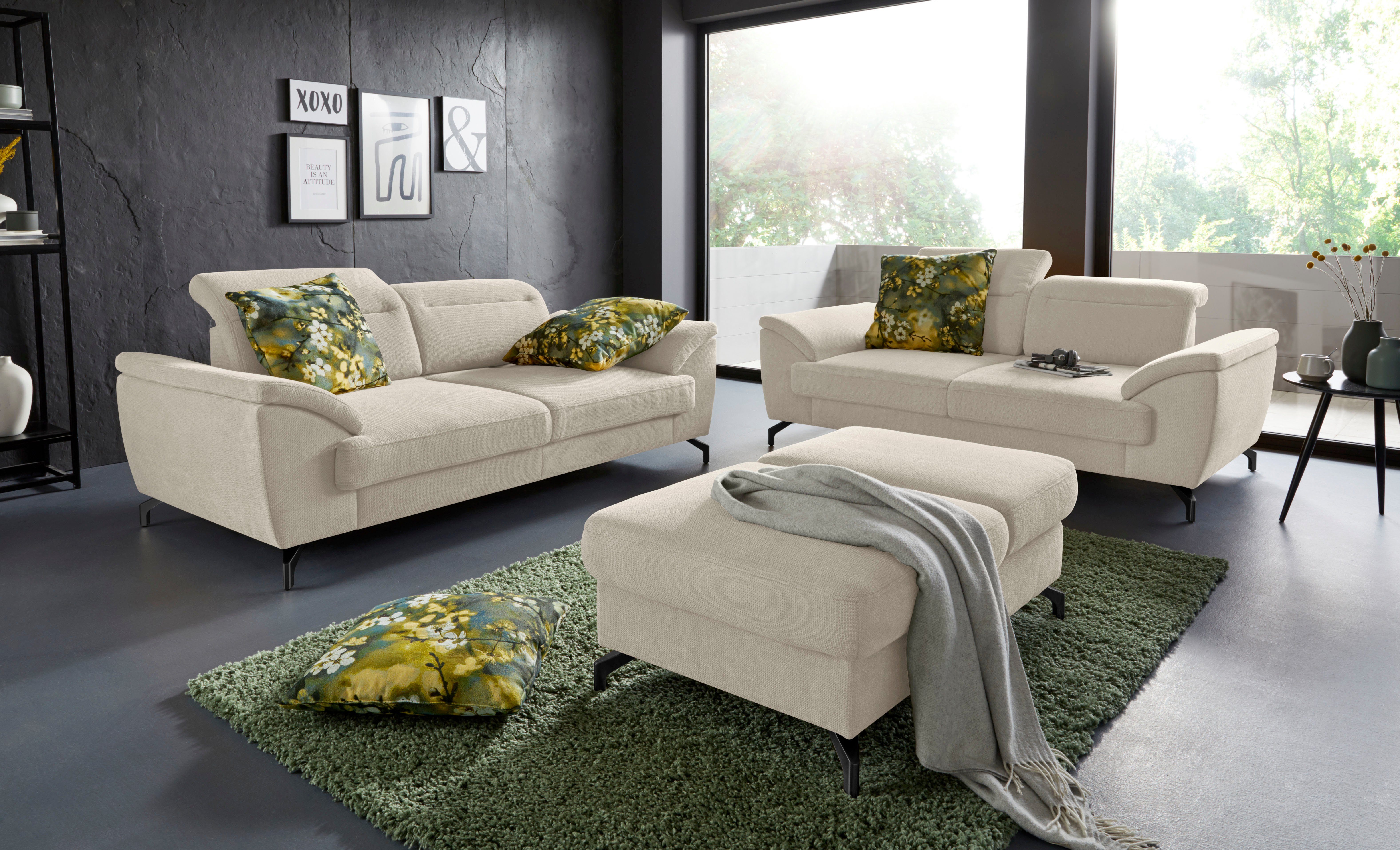 sit&more 2-zitsbank Percy 12 cm poothoogte, zitdiepteverstelling, naar keuze verstelbare hoofdsteun
