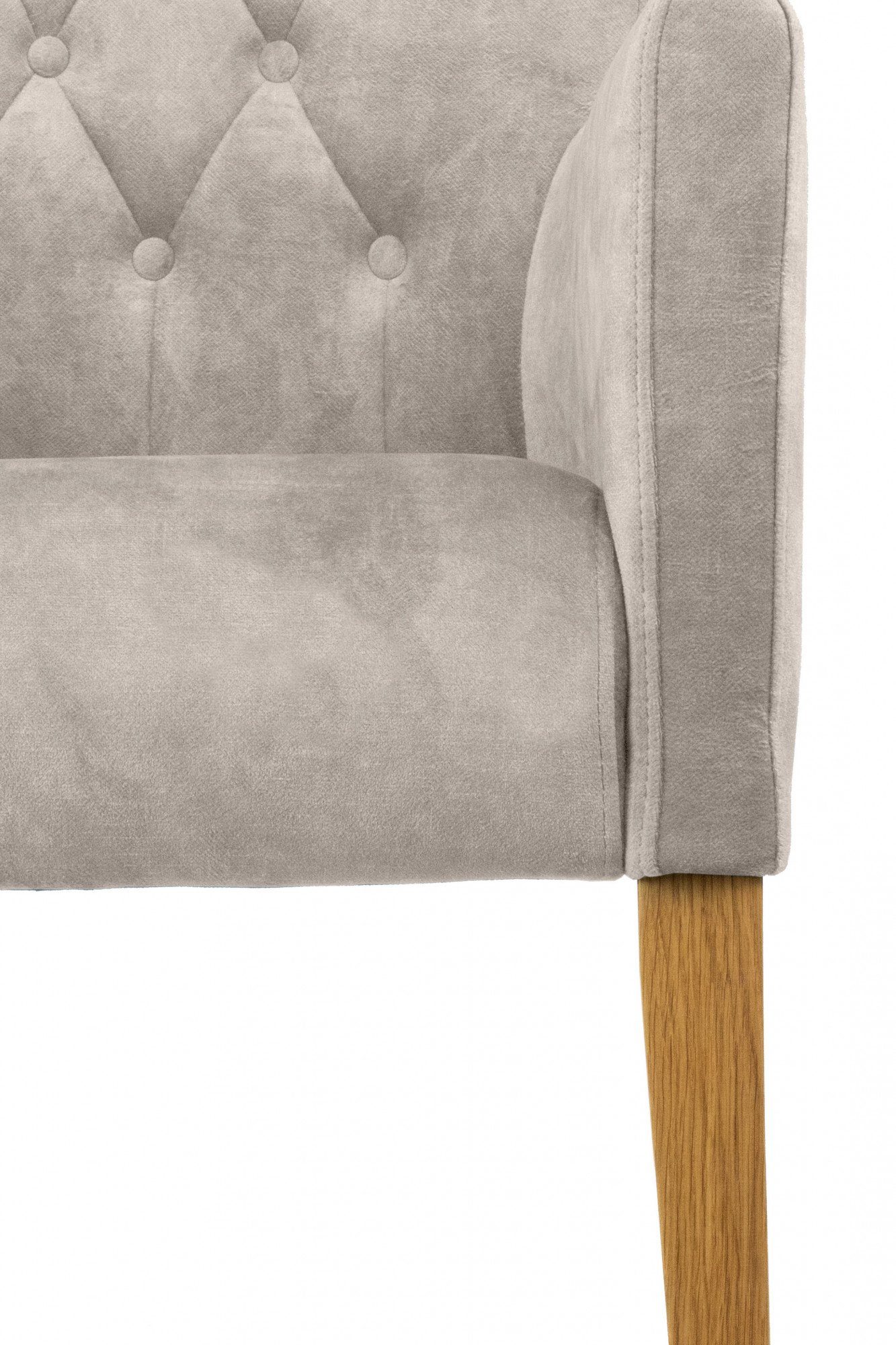 Home affaire Stoel met armleuningen Cortega eetkamerstoel met knoopverwerking Pootframe massief hout, comfortabel gepolsterd (1 stuk)