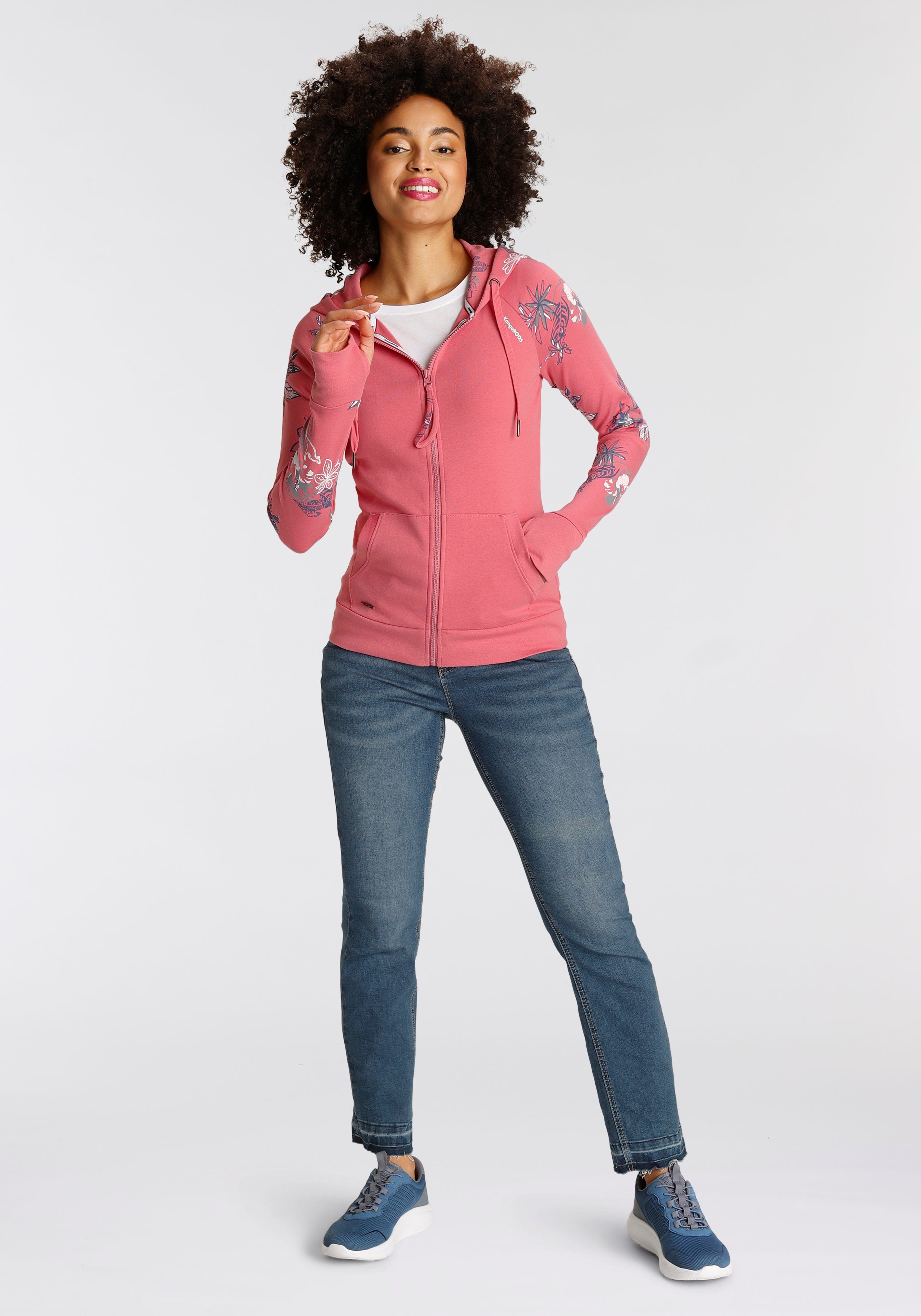 KangaROOS Capuchonsweatvest met bloemenprint in hawaï-look