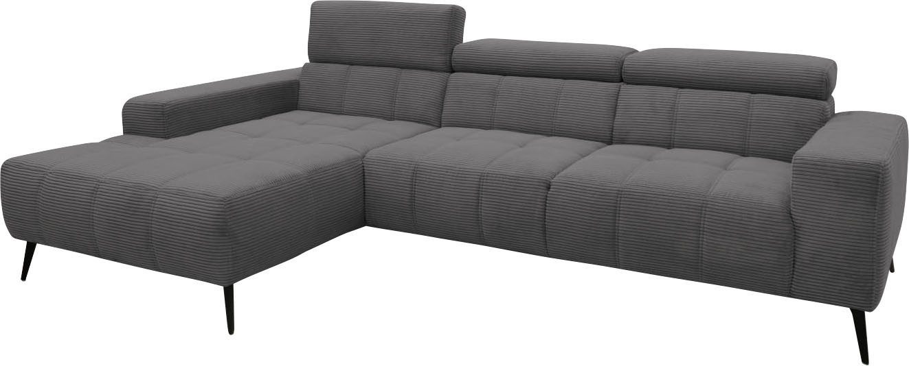 DOMO collection Hoekbank Trento L-vorm, met sledevoet of enkele voet naar keuze met verstelbare hoofdsteun, récamier links/rechts bestelbaar