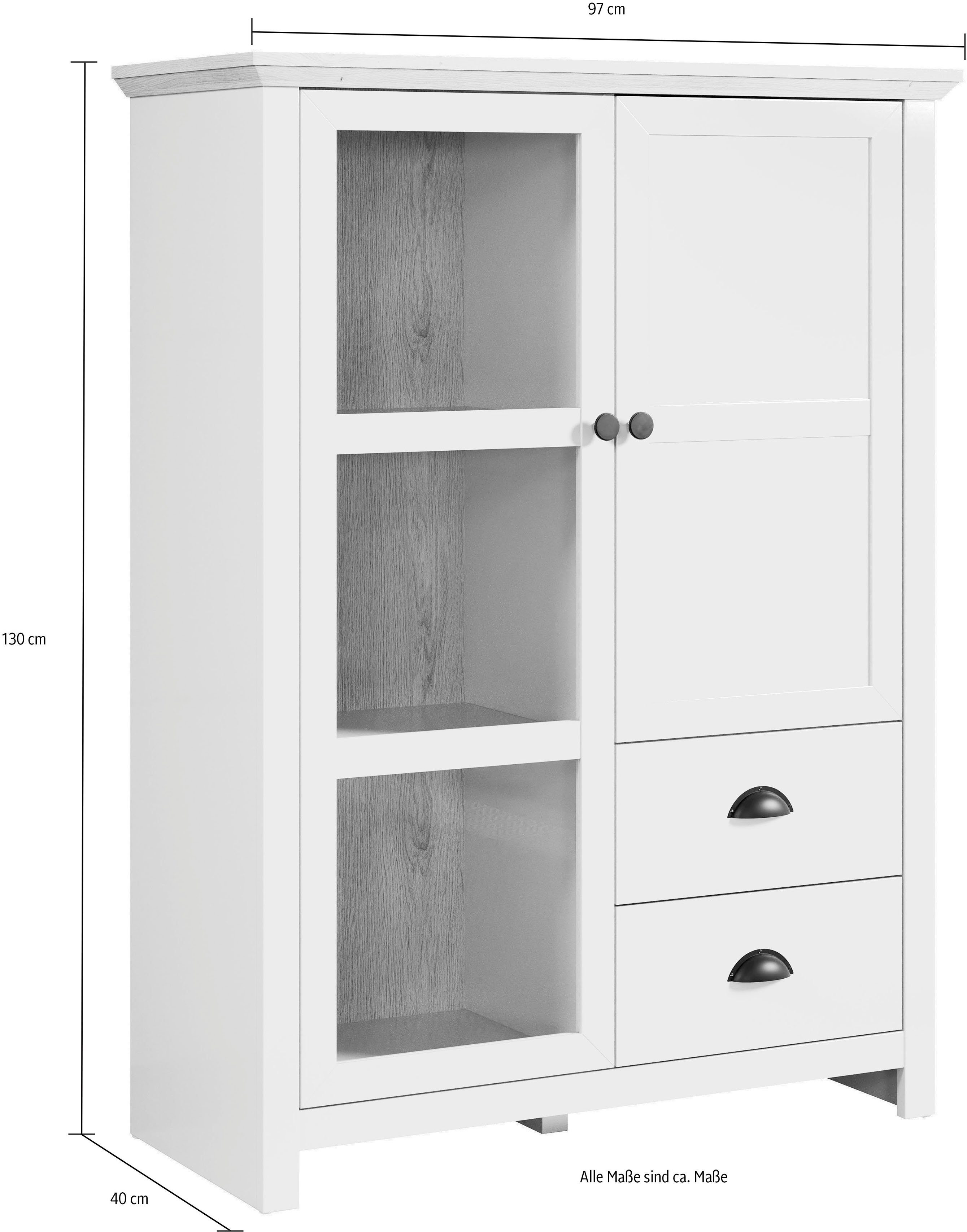 Home affaire Highboard Herzwill Breedte 97 cm, hoogte 130 cm, bergruimte, deuren en romp, mat grijs