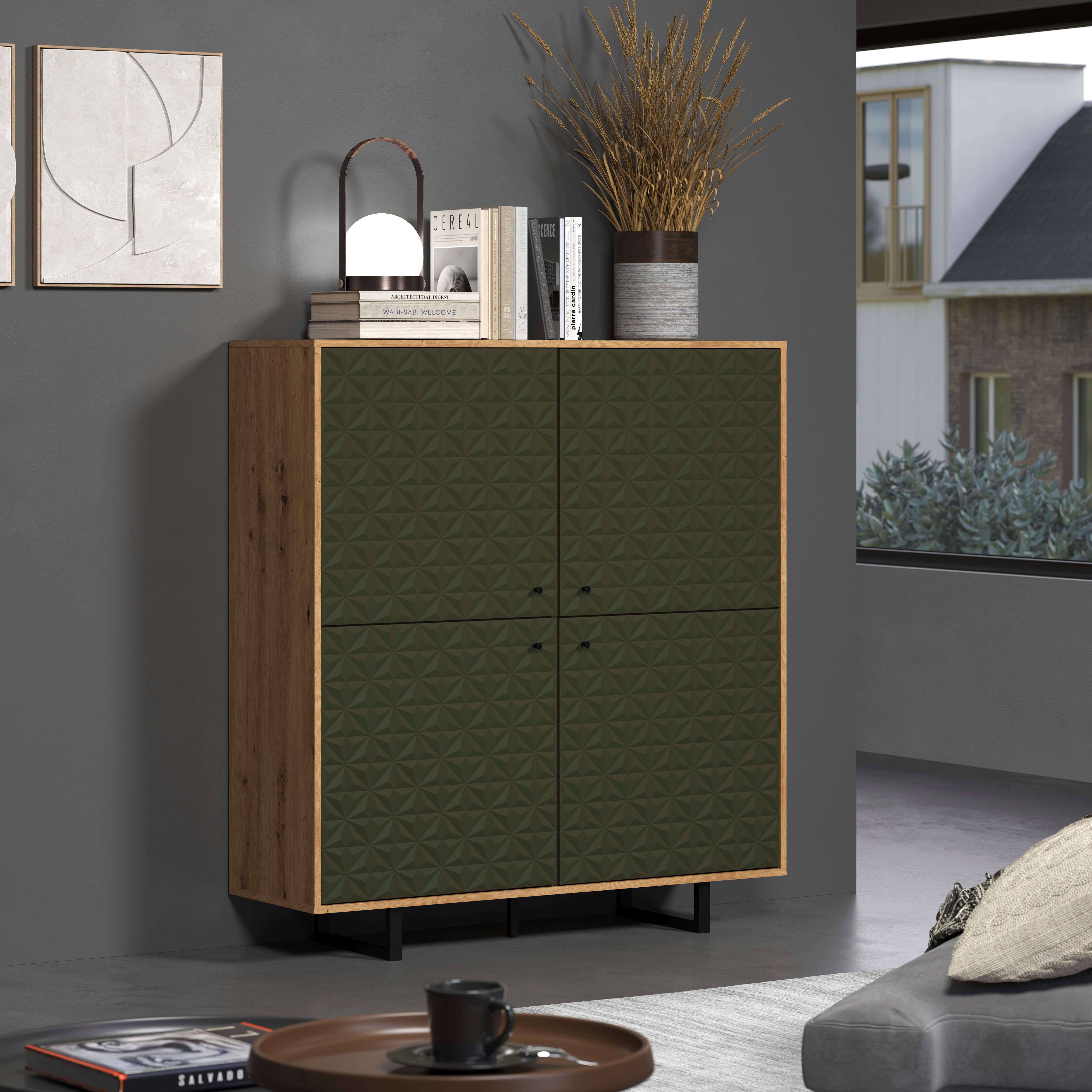 Places of Style Highboard Ferretti Sideboard met bijzondere frezing - poten en grepen van metaal