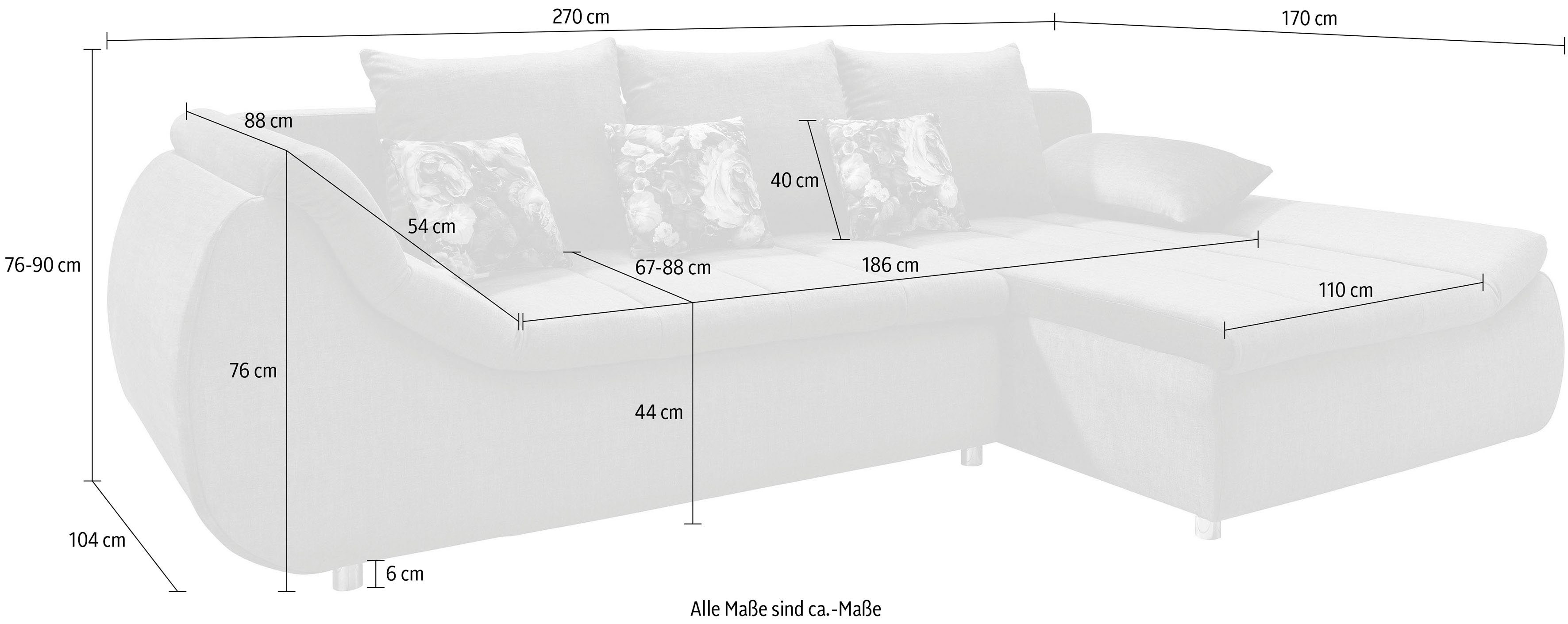INOSIGN Hoekbank Imola elegant en modern, actuele stiksels in de zitting, comfortabel, L-vorm