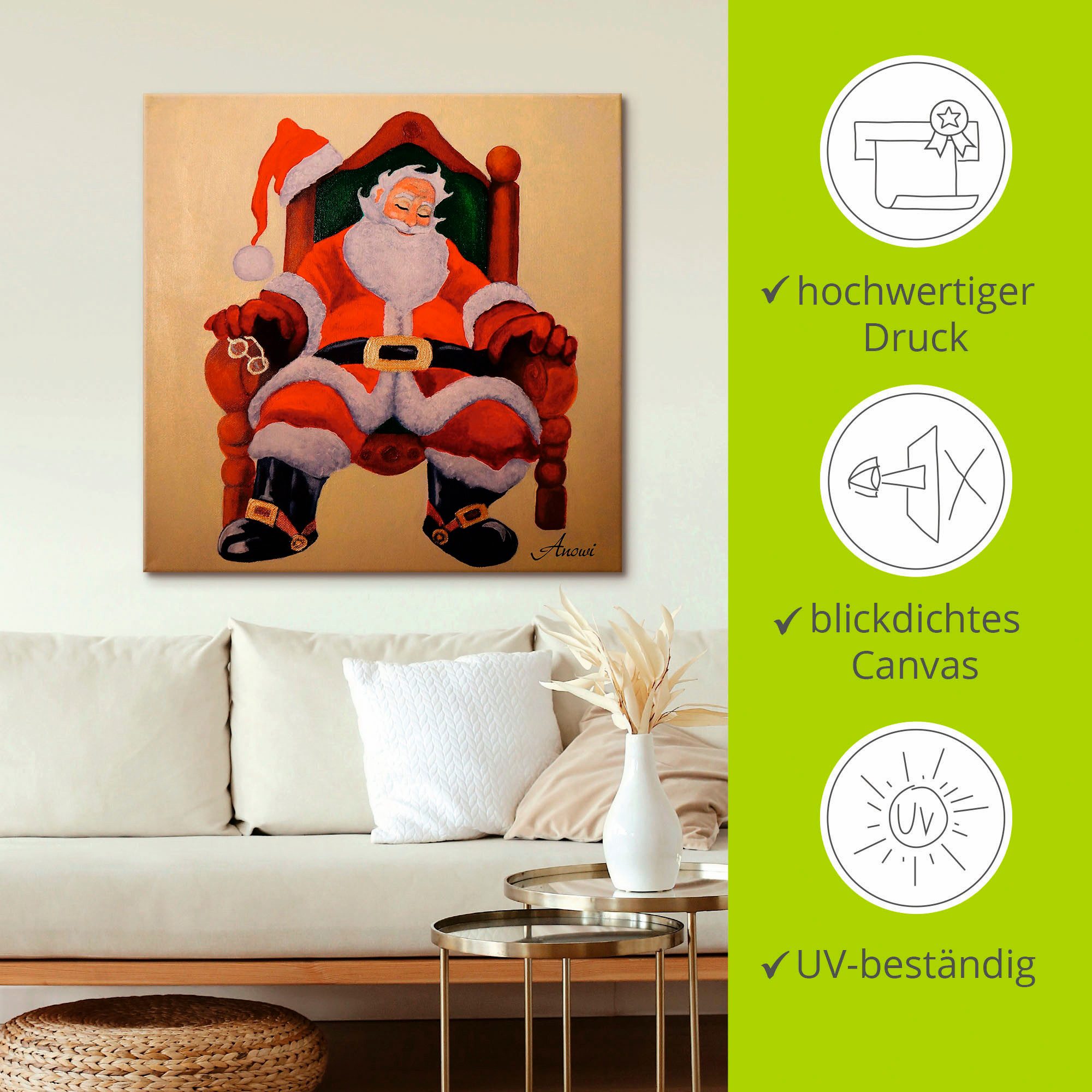 Artland Artprint op linnen Slapende kerstman gespannen op een spieraam