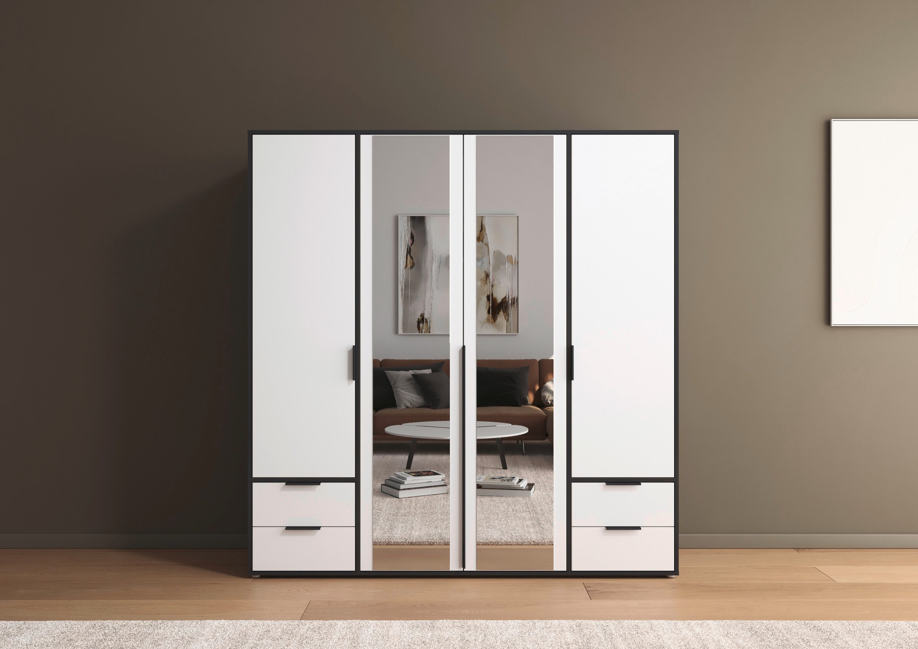 rauch Draaideurkast Kledingkast Kast Garderobe Wasmand NAGATA met Spiegel und schubladen sowie stangengriffen topseller made in germany