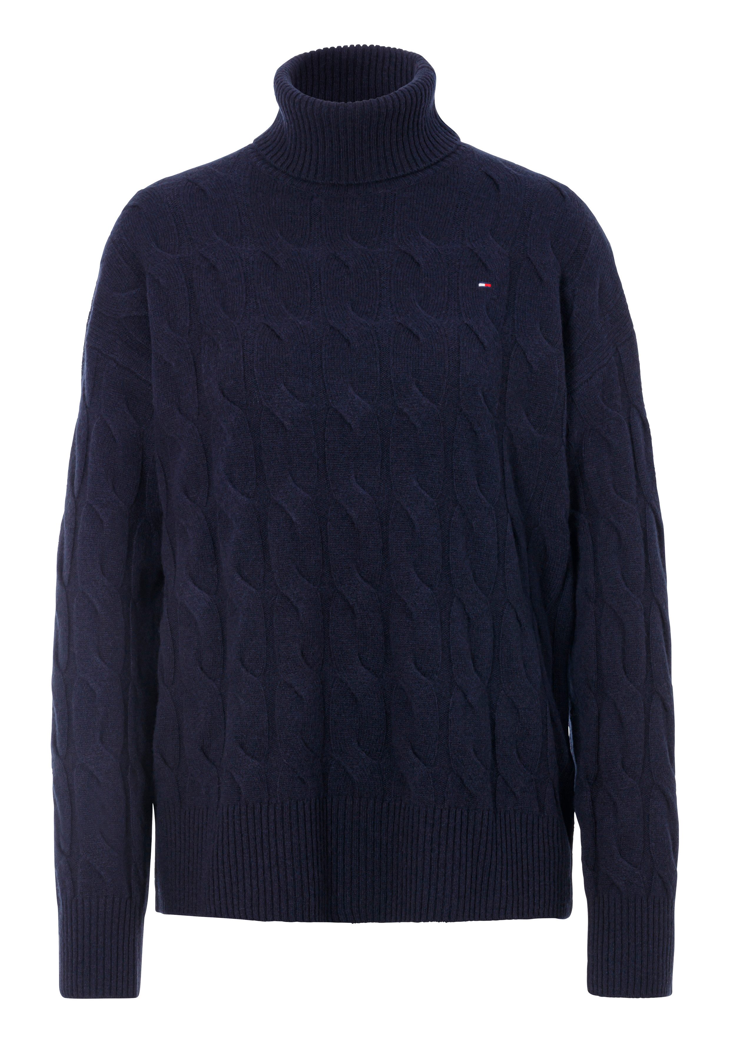 Tommy Hilfiger Coltrui SOFT WOOL CABLE ROLL-NK SWEATER met logoborduring, allover kabelpatroon,...