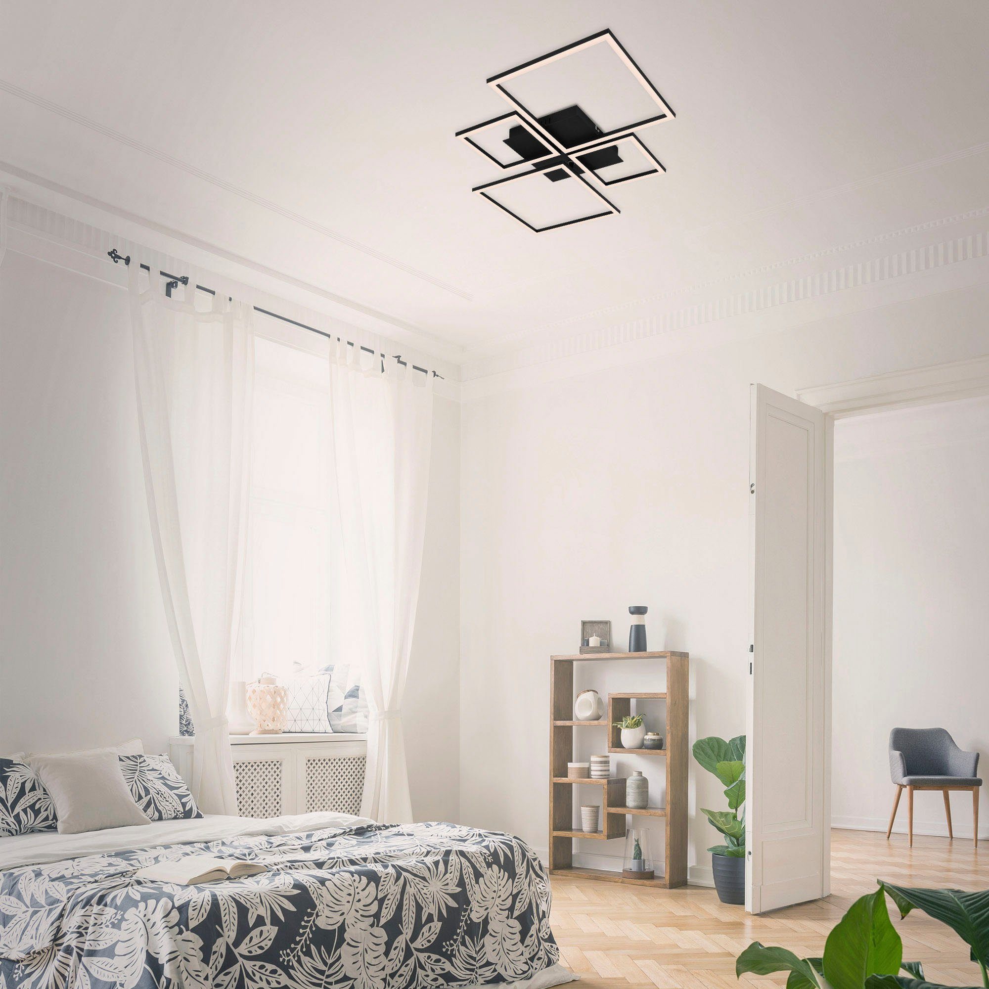 Briloner Leuchten Led-plafondlamp 3093018 FRAME Plafondlamp, 75x46,7x7,5 cm, chroom-aluminium, 38W, woonkamer, slaapkamer