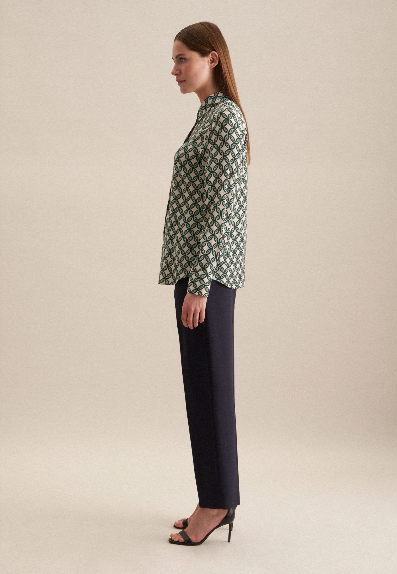 seidensticker Overhemdblouse Zwarte roos Lange mouwen kraag print