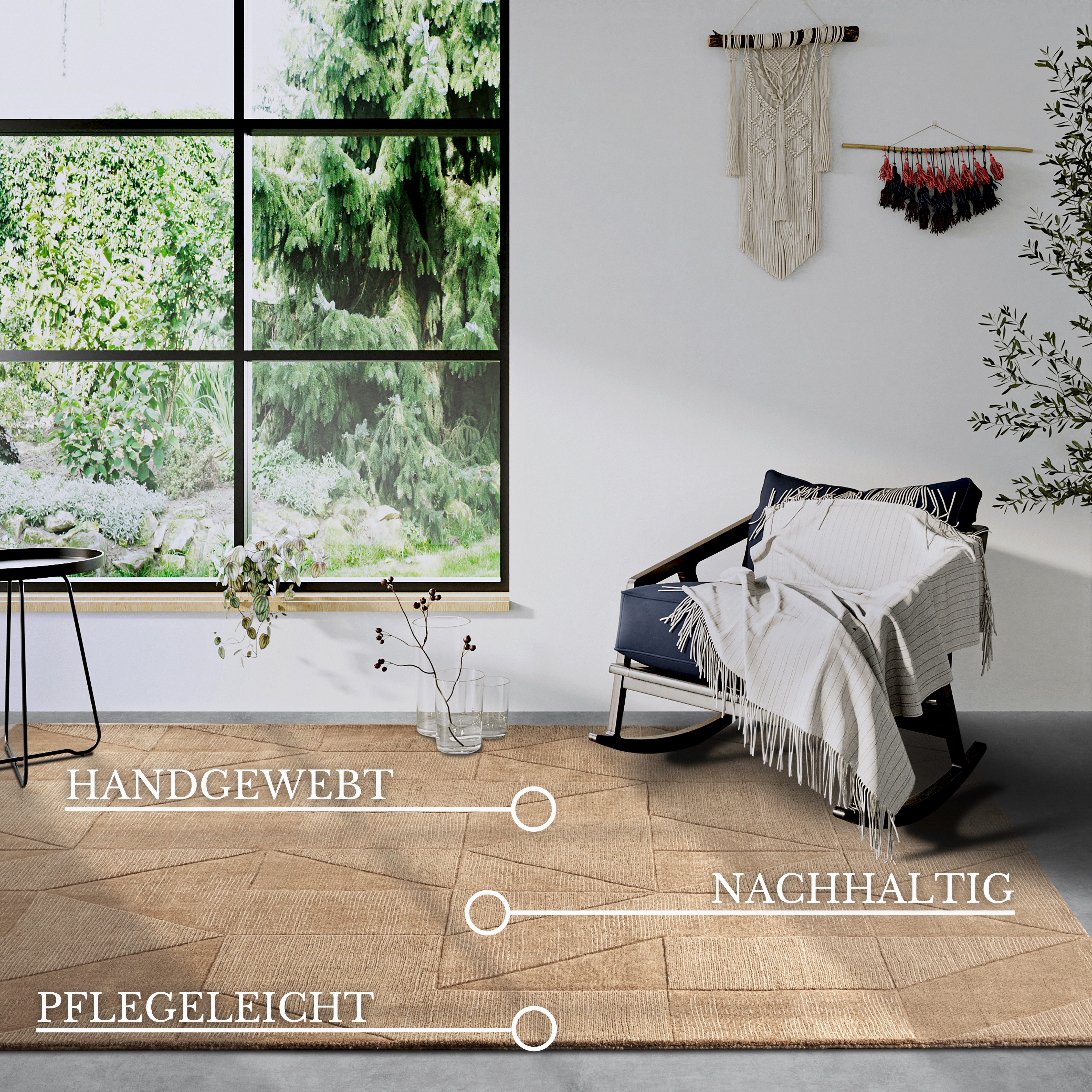 Villeroy & Boch Wollen kleed Ursule Loper, handgeweven, wol, natuur, woonkamer, geometrie, boho