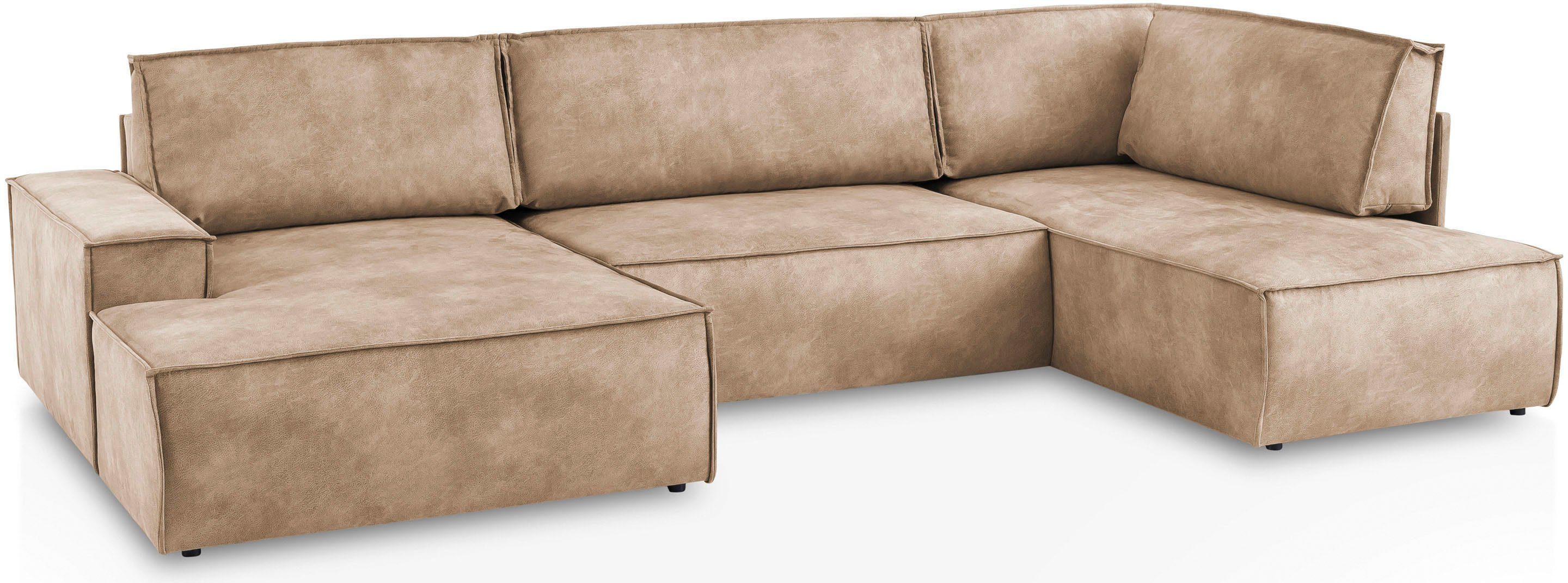 Home affaire Zithoek SHERWOOD 329 cm, U-vorm, slaapbank, Slaapfunctie met bedkist (194x139 cm), cord, vintage, fluweel