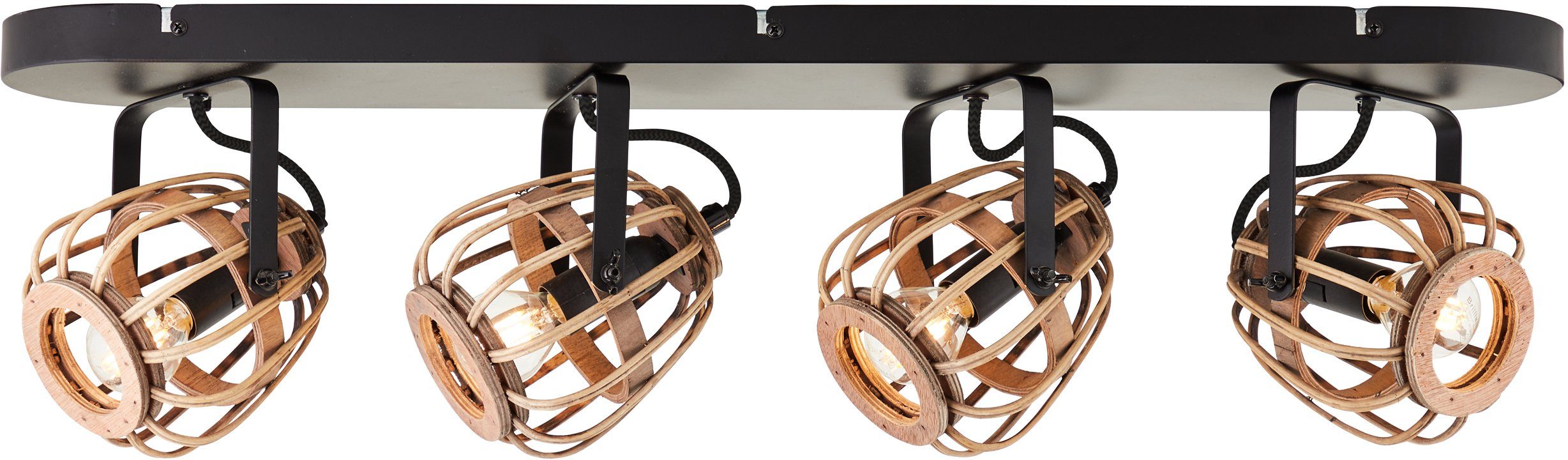 Home affaire Plafondlamp Grazay 4-vlamig spotbalk, 72 cm breed - draaibaar, kappen van rattan (1 stuk)