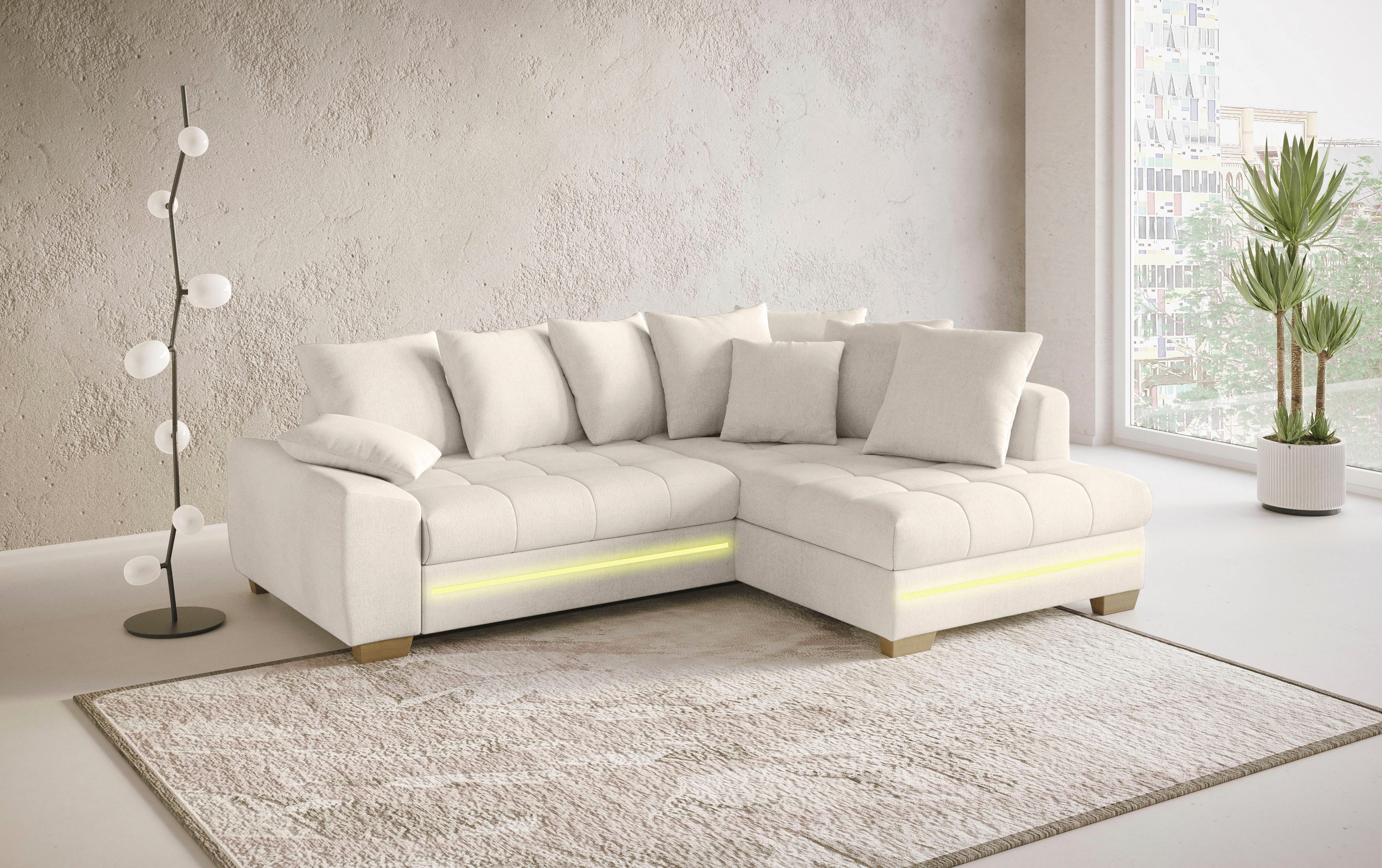 Mr. Couch Hoekbank Nikita II, L-vorm met koudschuim, rgb-led-verlichting, optioneel met bed, bedlade