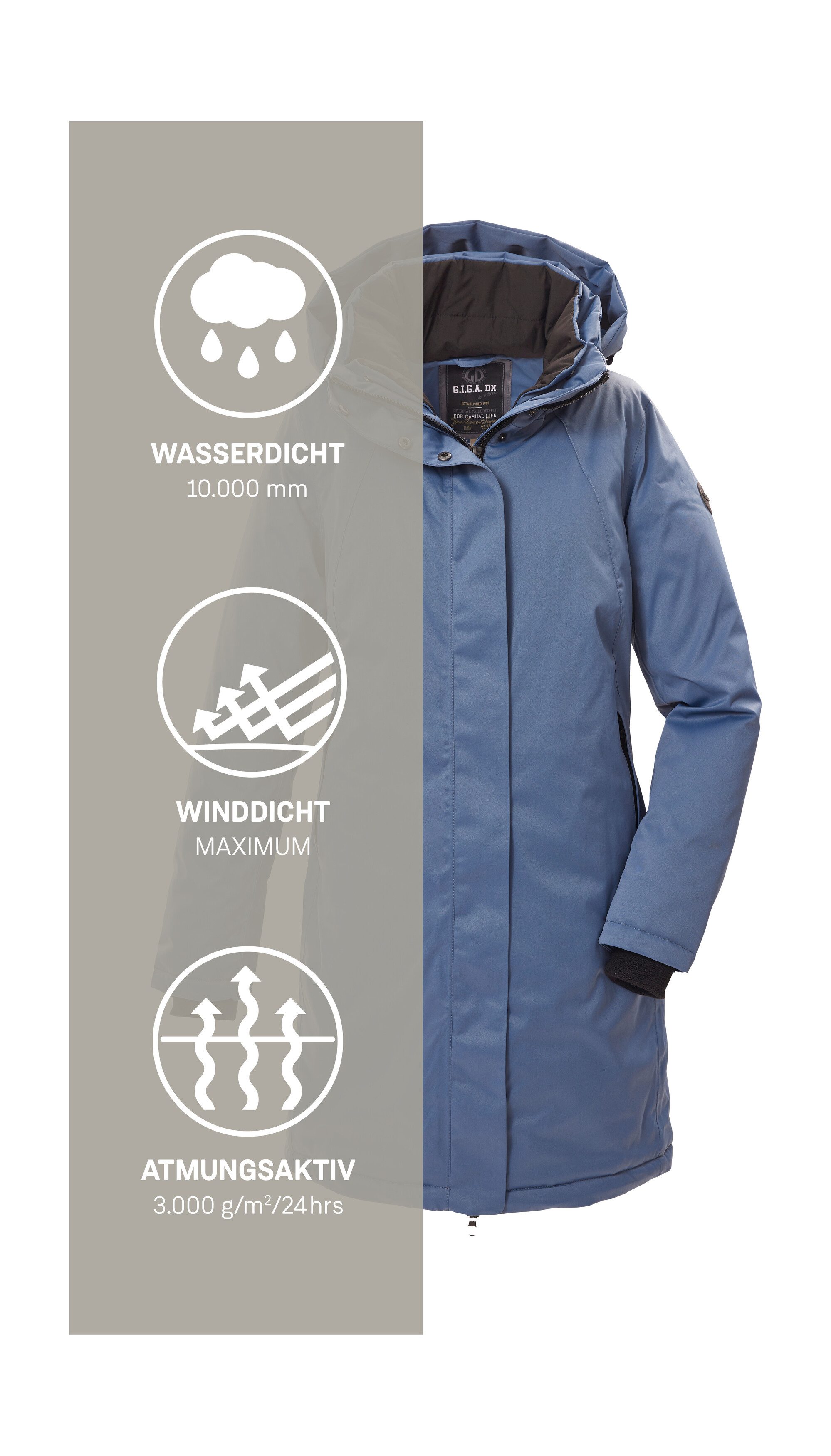 G.I.G.A. DX by killtec Parka GW 93 WMN PRK waterdicht, ademend, 2-weg ritssluiting