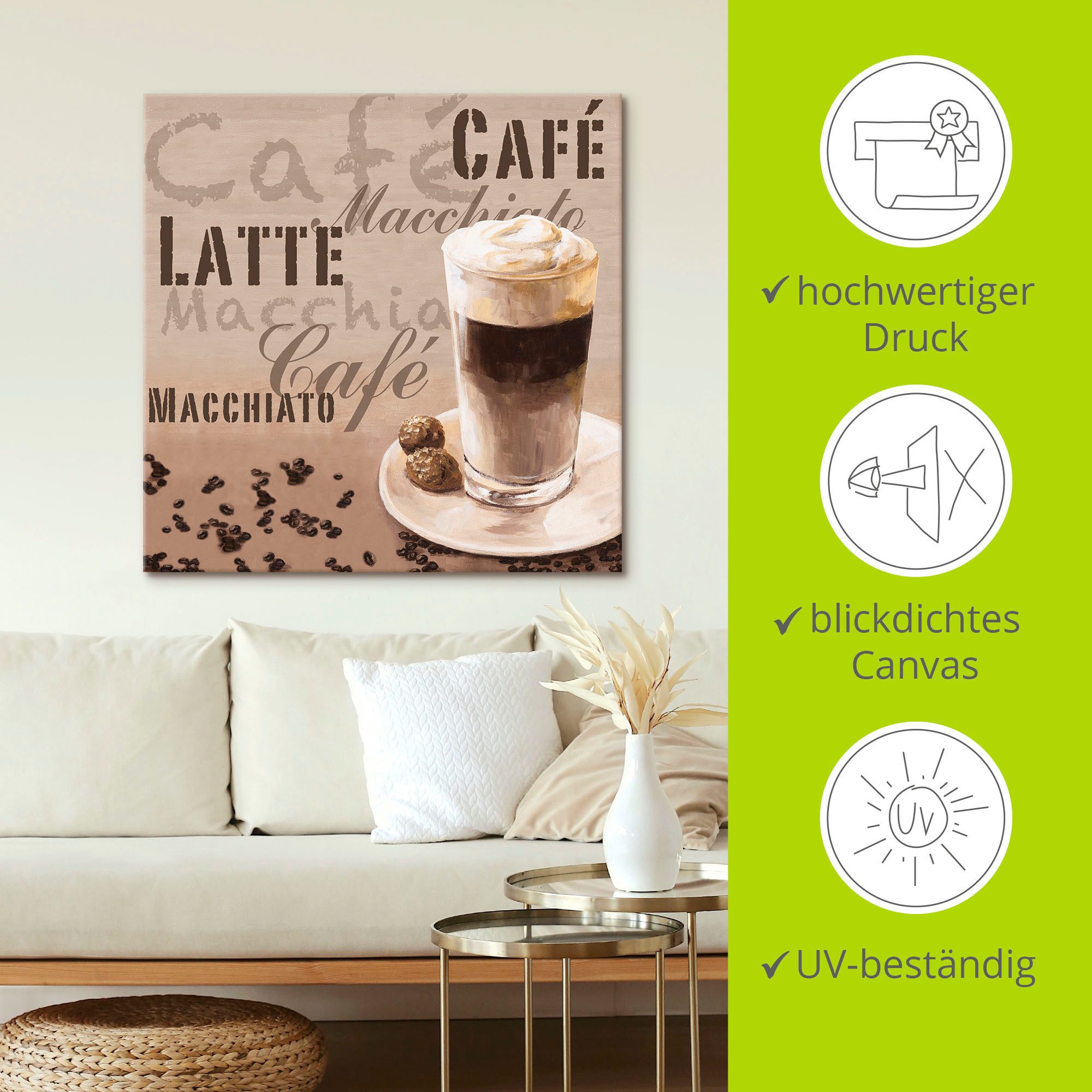 Artland Artprint Koffie - latte macchiato als artprint op linnen, muursticker in verschillende maten