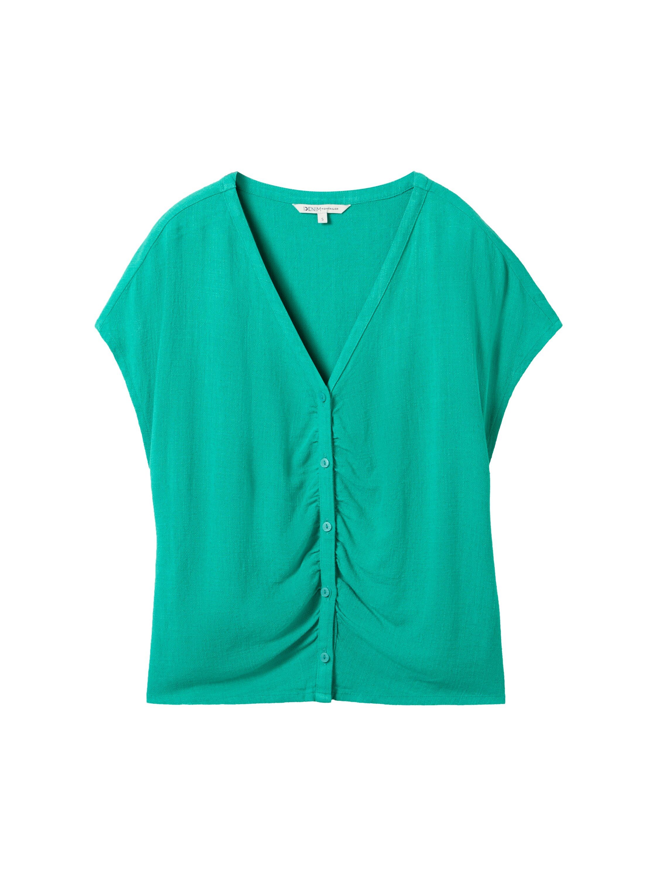 Tom Tailor Denim Blouse met korte mouwen met knoopsluiting en plooi