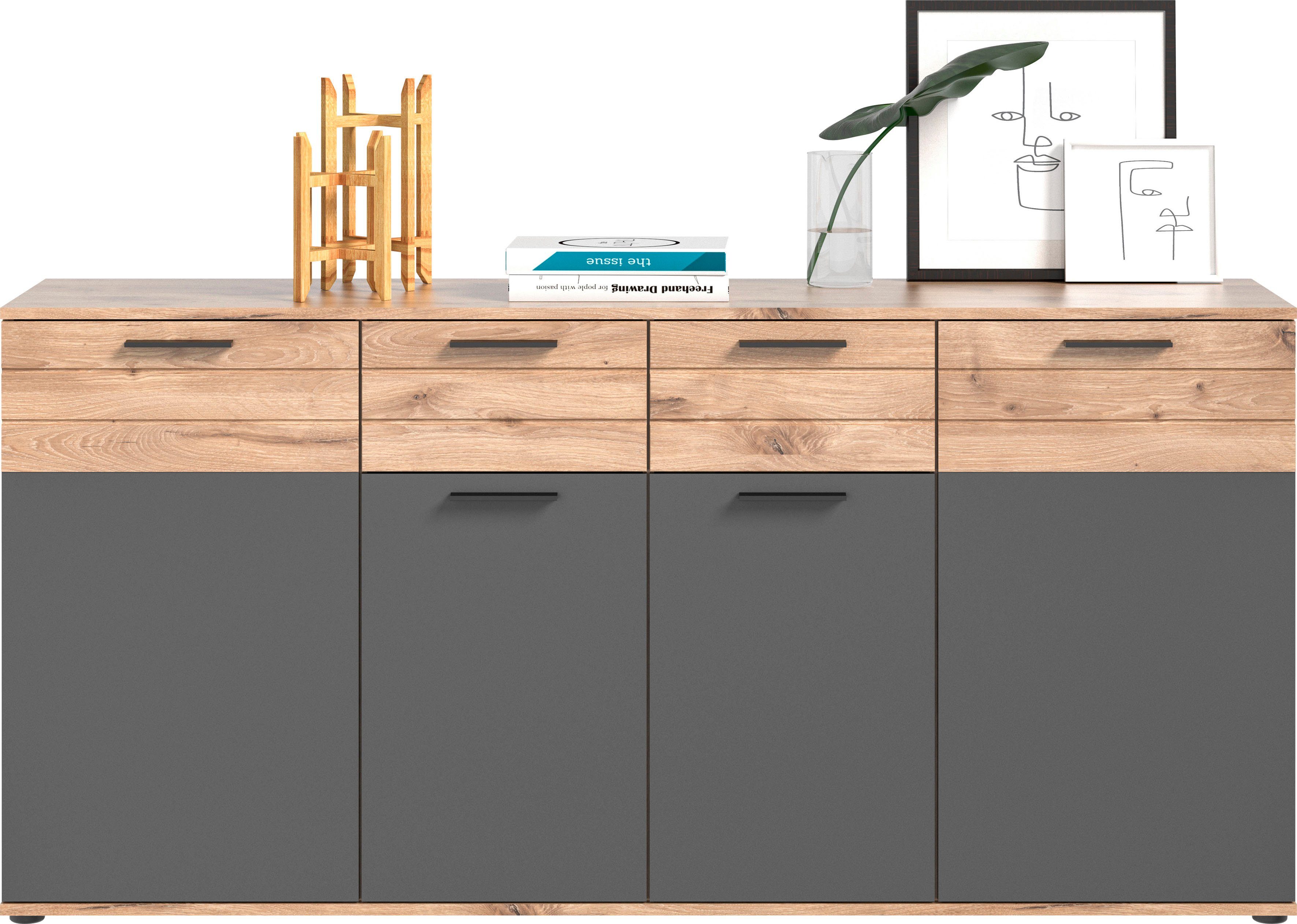 INOSIGN Dressoir Riga, Breedte 180 cm, 4 Deuren, 2 Lades, 6 Planken, 10 Vakken hoogwaardige groeffrezen, met softclose, commode, dressoir, kast