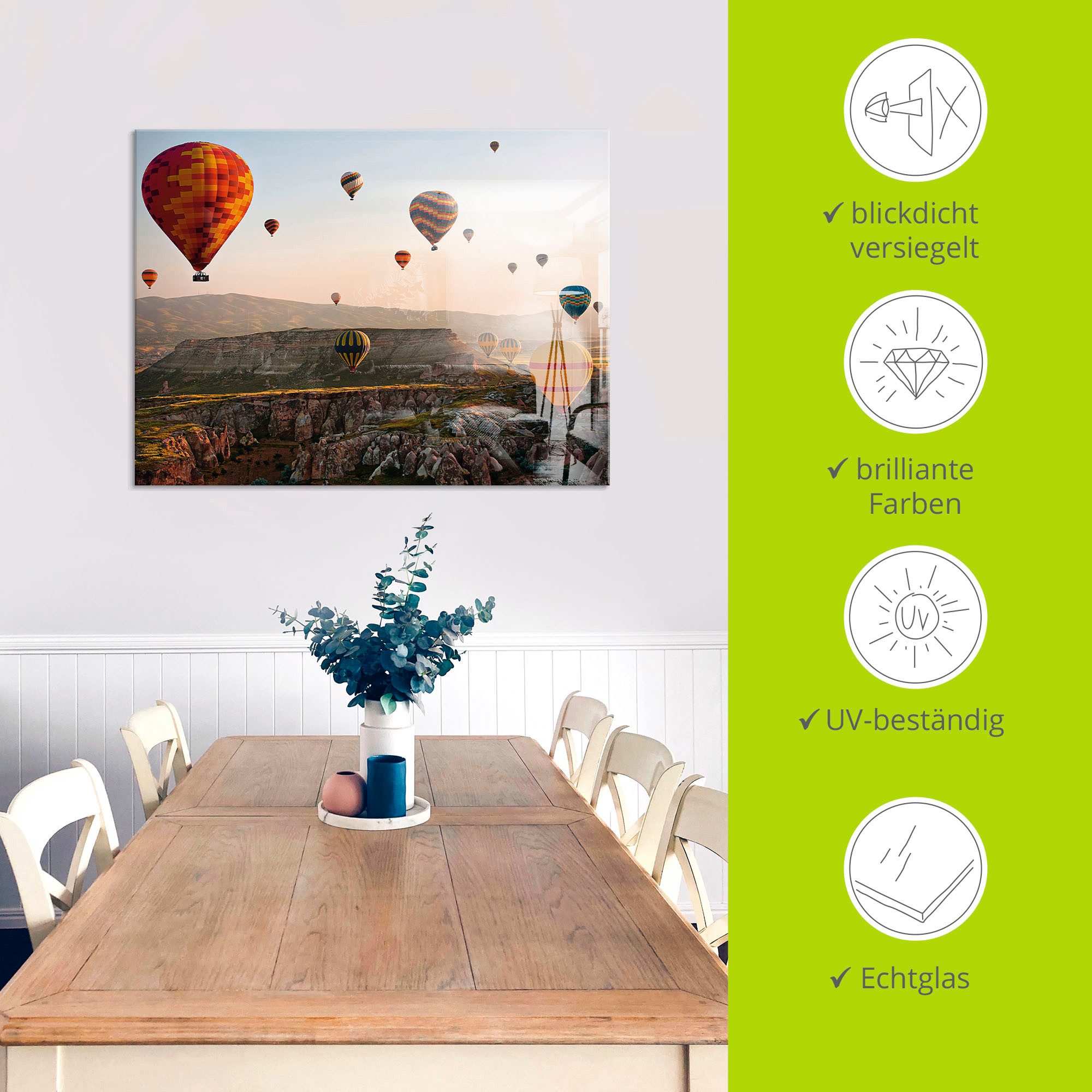 Artland Print op glas Ballonvaart in Cappadocië