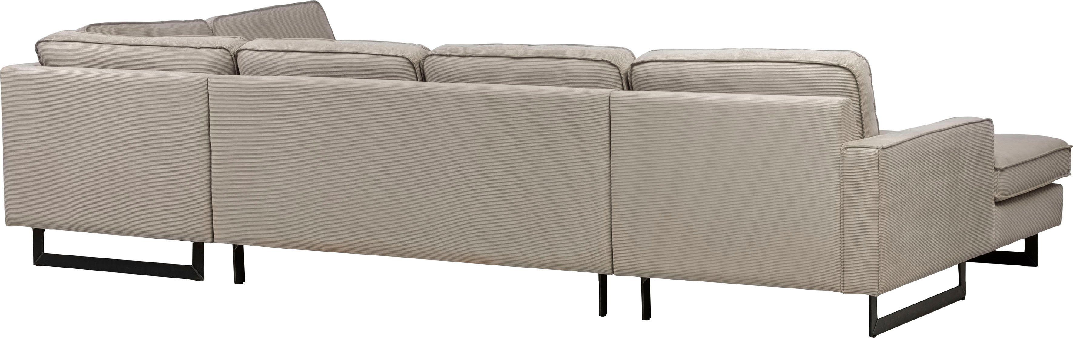 Places of Style Zithoek Pinto, 350 cm, U-vorm, XXL, met ottomanen Cord, fijncord, luxe-microvezel leer en chenille