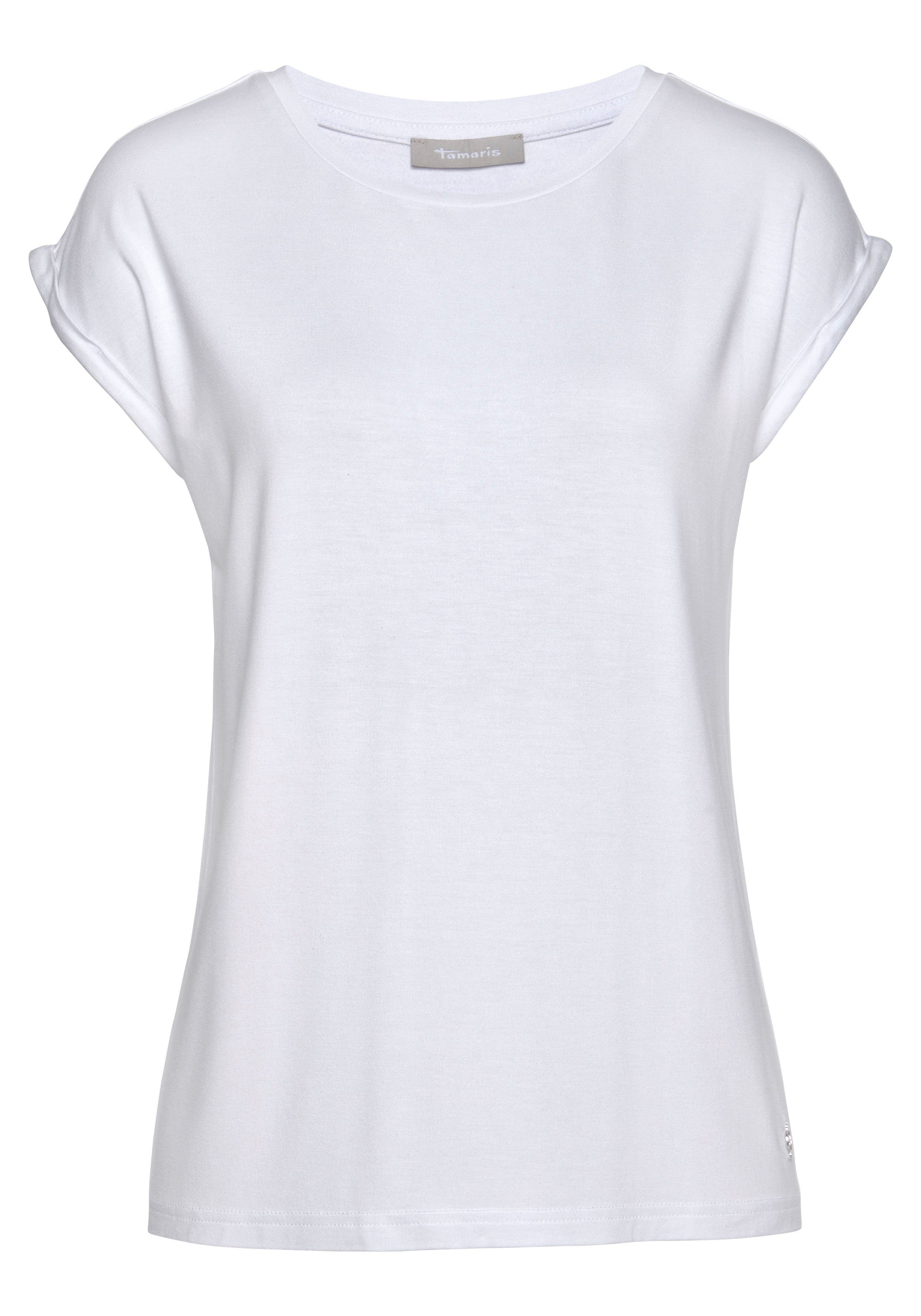 Tamaris T-shirt Korte mouwen, regular fit, effen, met ronde hals