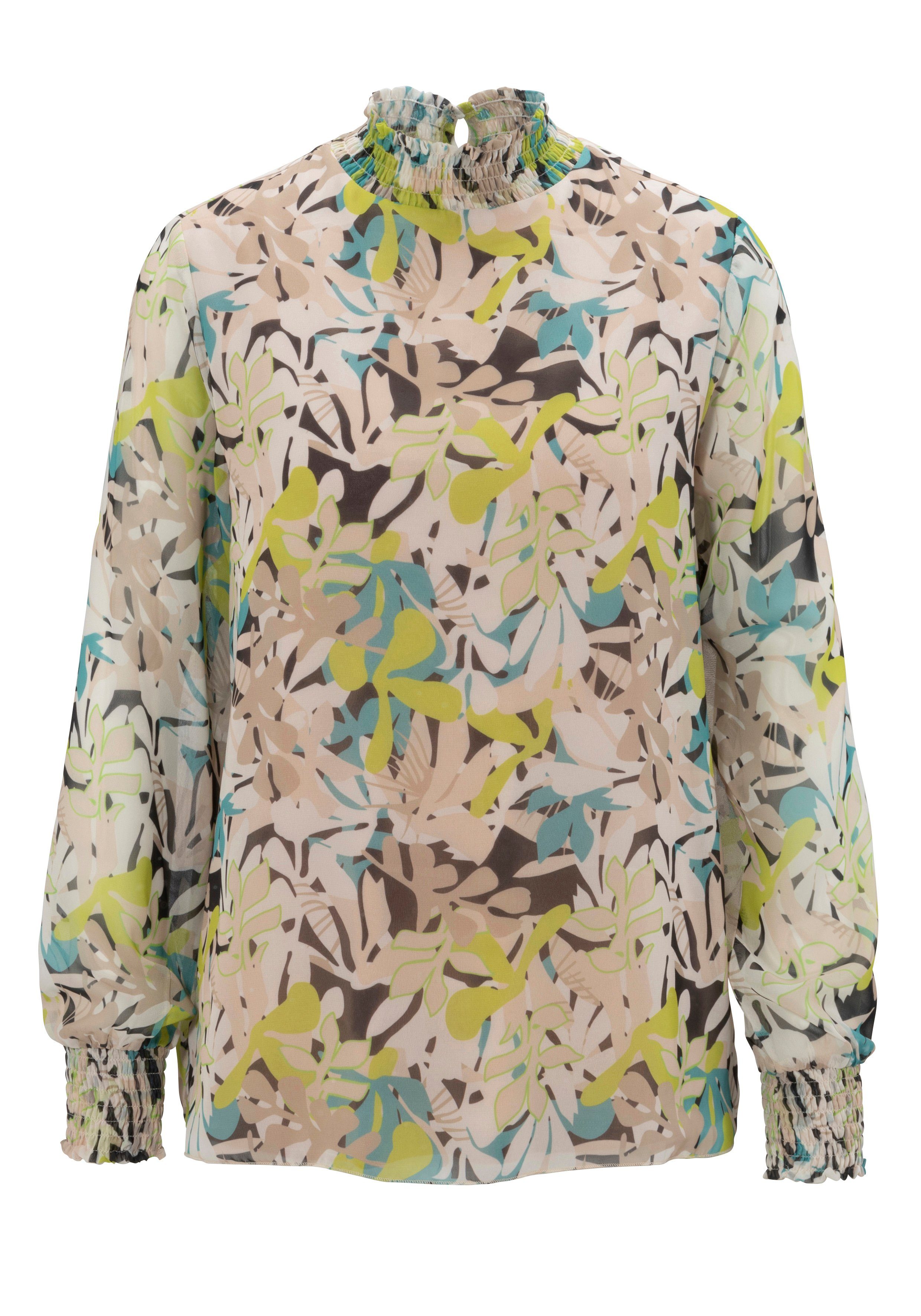 Aniston SELECTED Chiffon blouse met bladerenprint en gerimpelde borden