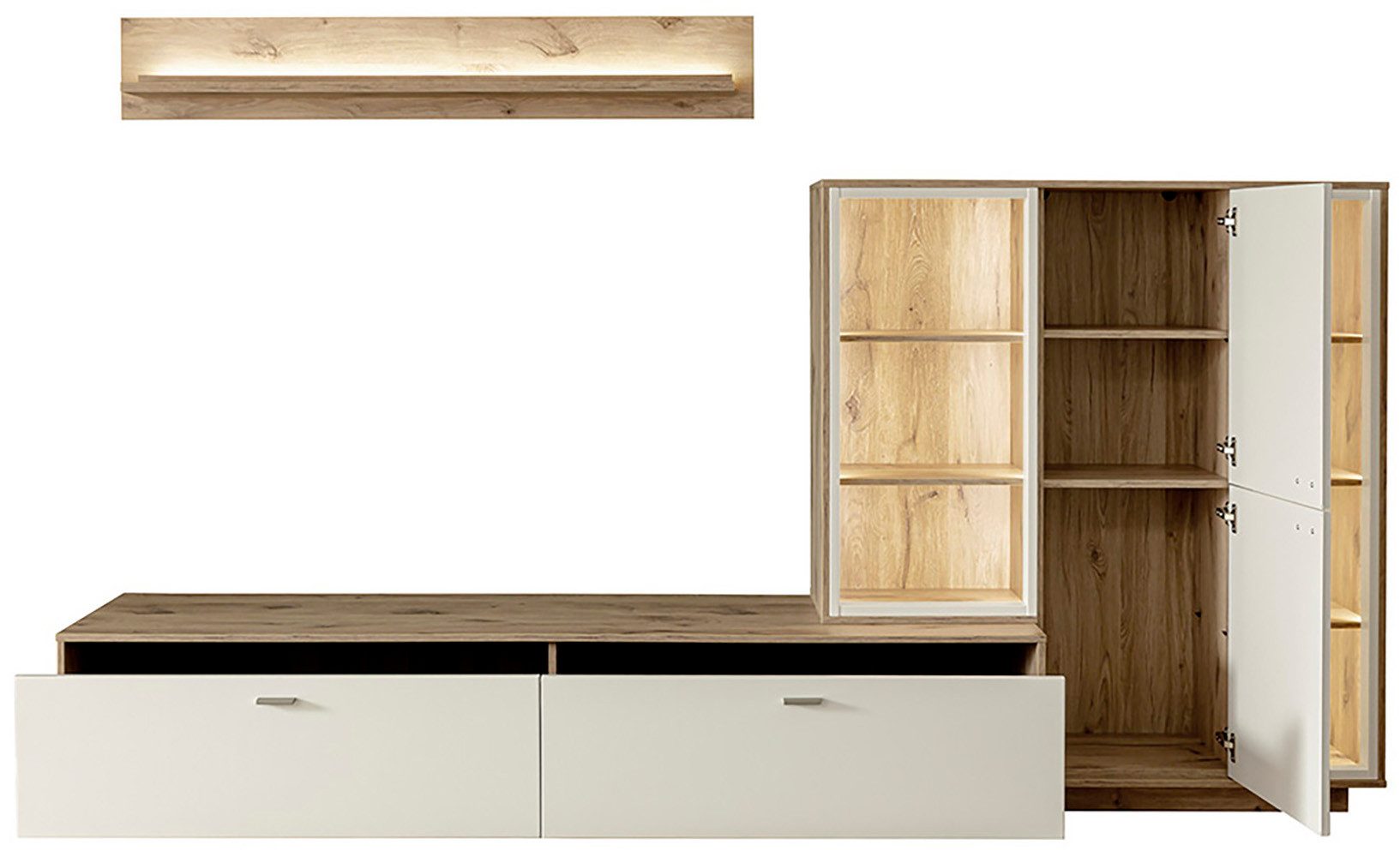 MCA furniture Wandmeubel SANTERNO Woonkamer set (3-delig), deuren & lades gedempt, breedte 287 cm (complete set, 3-delig)