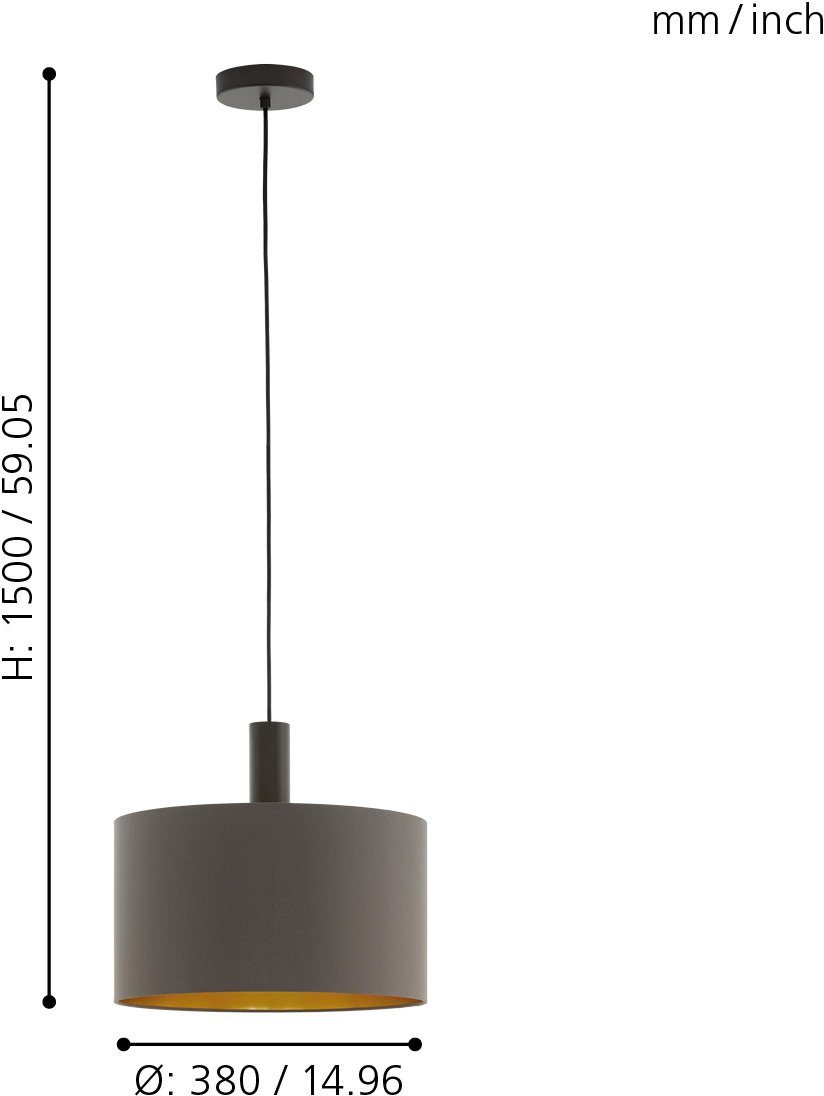 EGLO Hanglamp CONCESSA 1 Textiel hanglamp, donkerbruin, cappuccino en goudkleur, E27, Ø 38 cm (1 stuk)