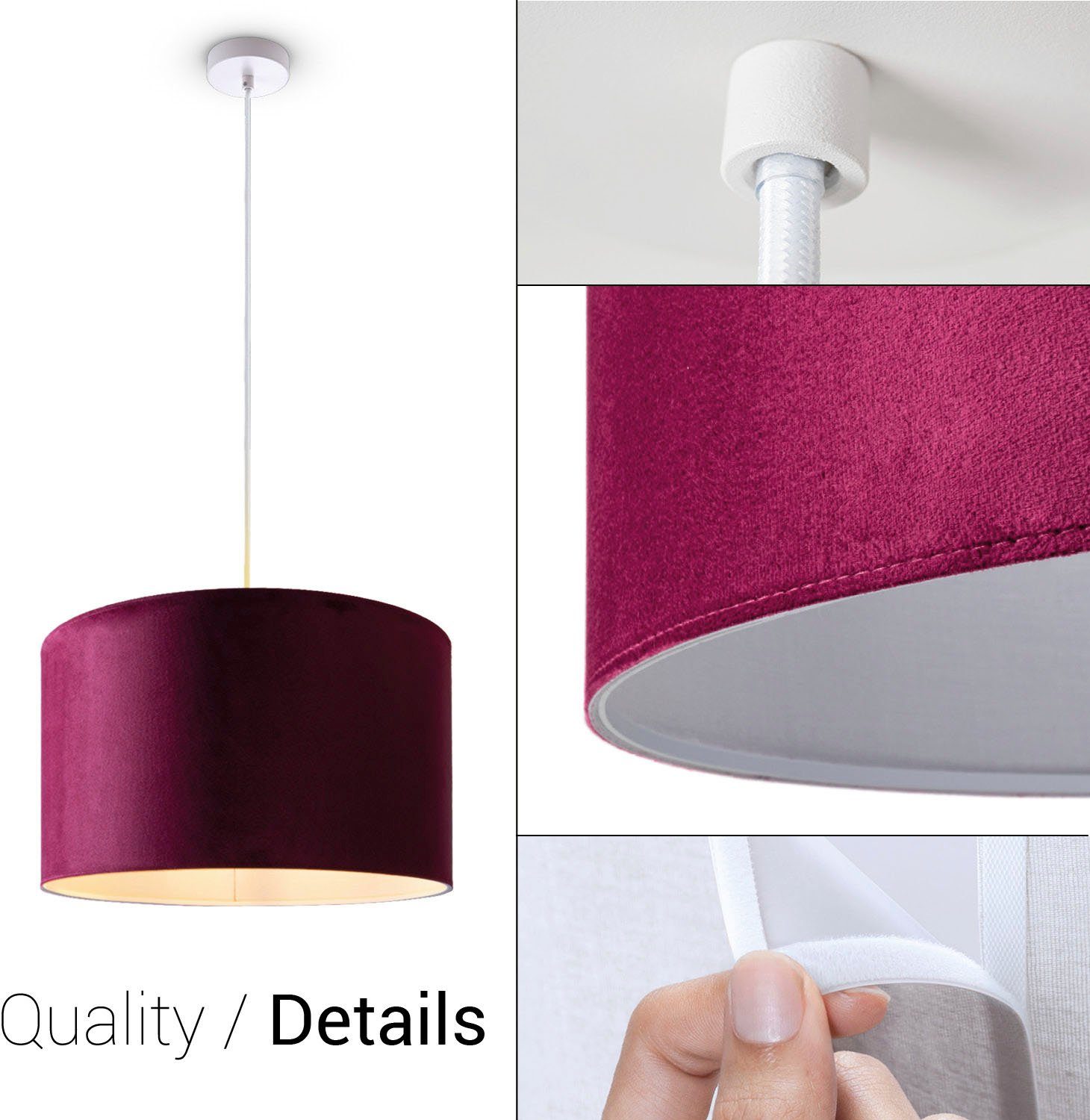 Paco Home Hanglamp Hugo uni Color Woonkamer lampenkap van velours uni-kleuren decoratie E27 kabel 1,5m