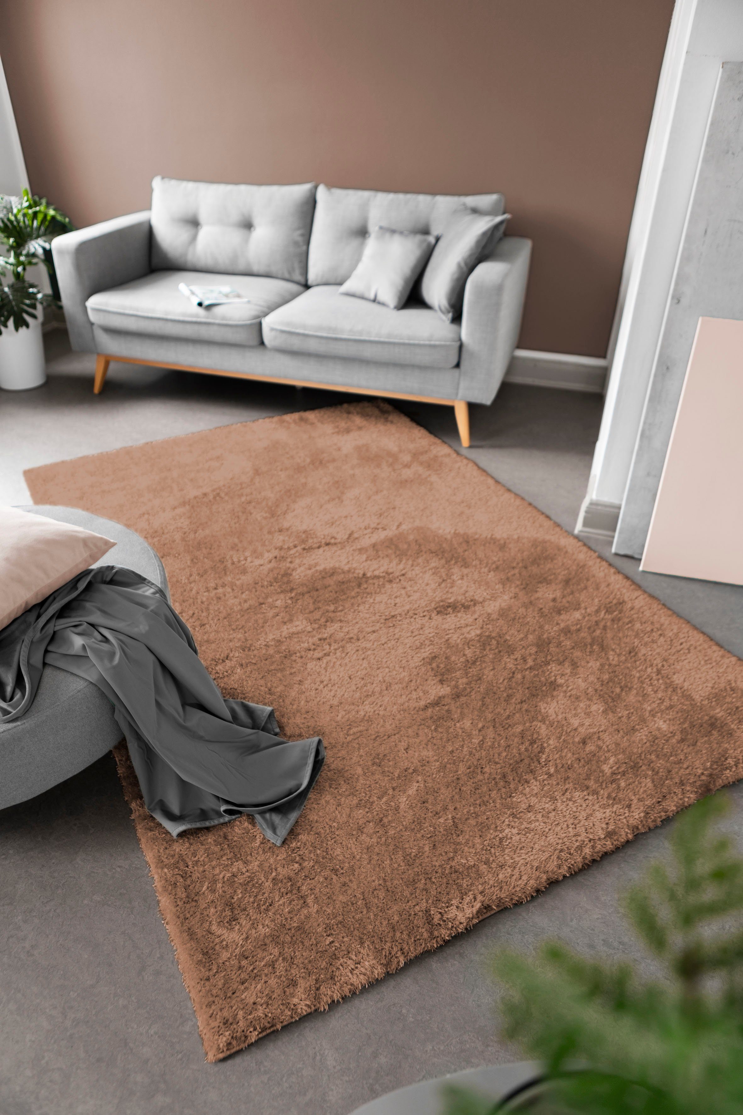 my home Hoogpolig vloerkleed LAHTI Effen kleuren, zacht en knuffelig, ideaal voor de woonkamer en slaapkamer moderne vloerkleden grijs