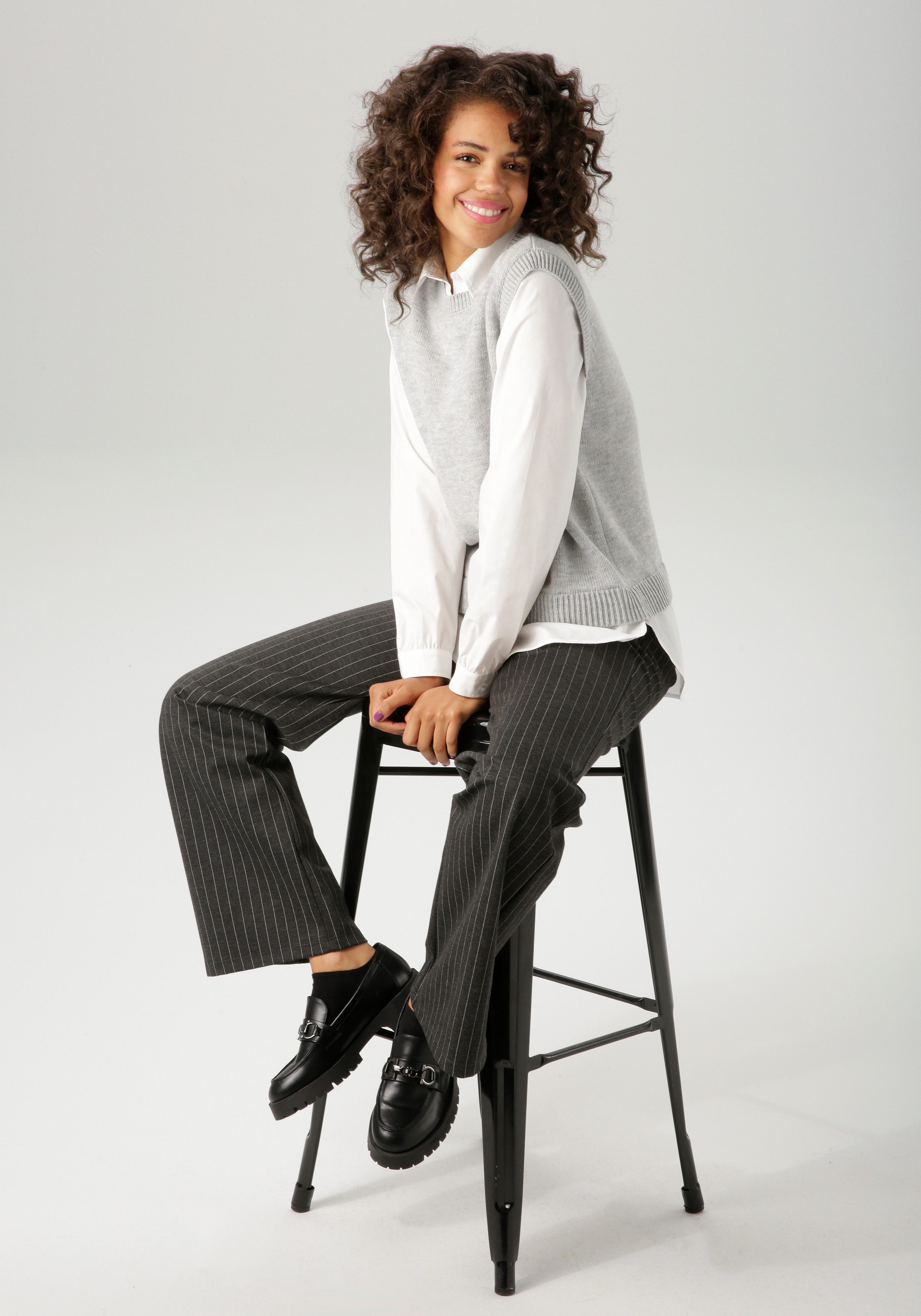 Aniston CASUAL Gebreide trui met blouse-inzet - nieuwe collectie