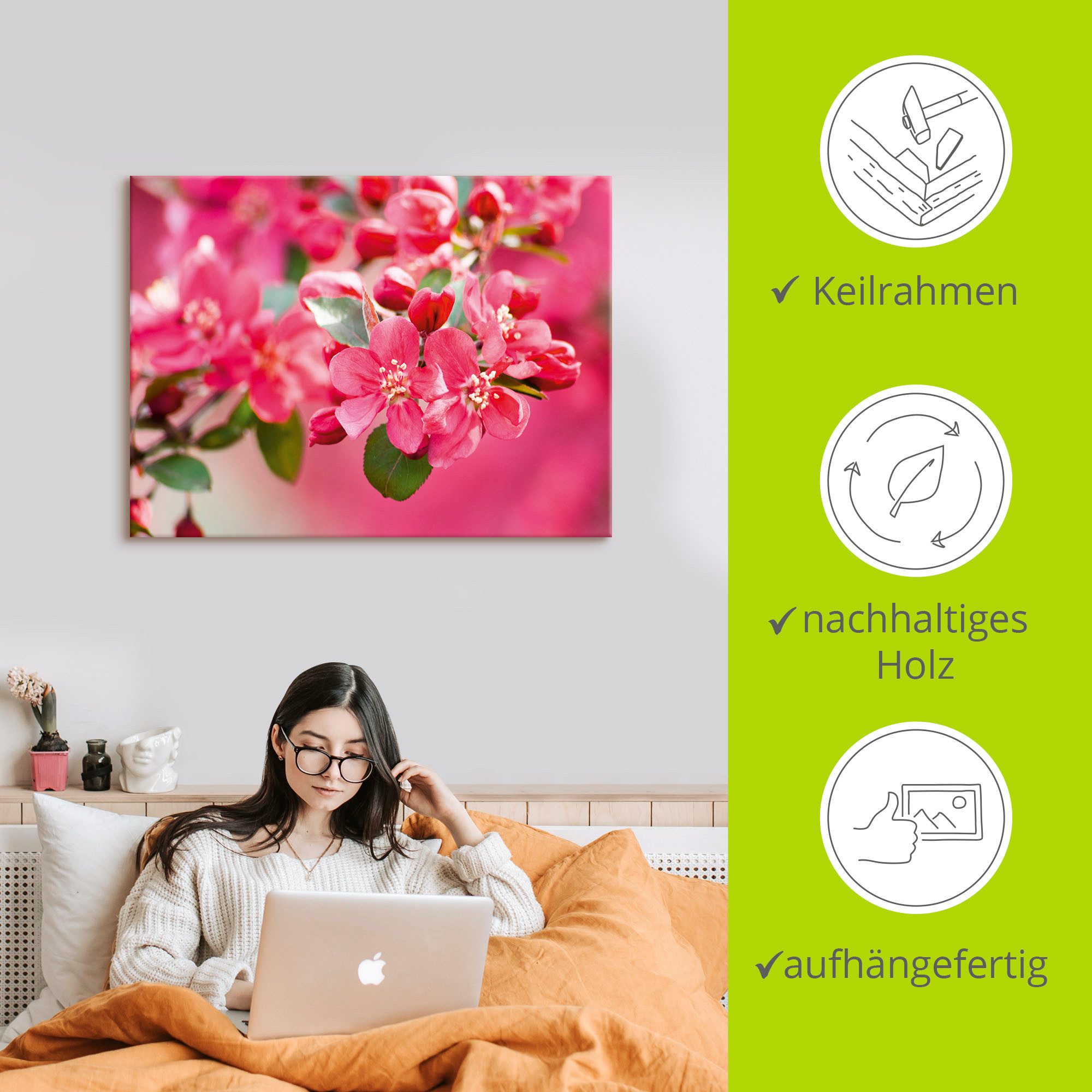 Artland Artprint op linnen Krabappelbloesem 1 gespannen op een spieraam