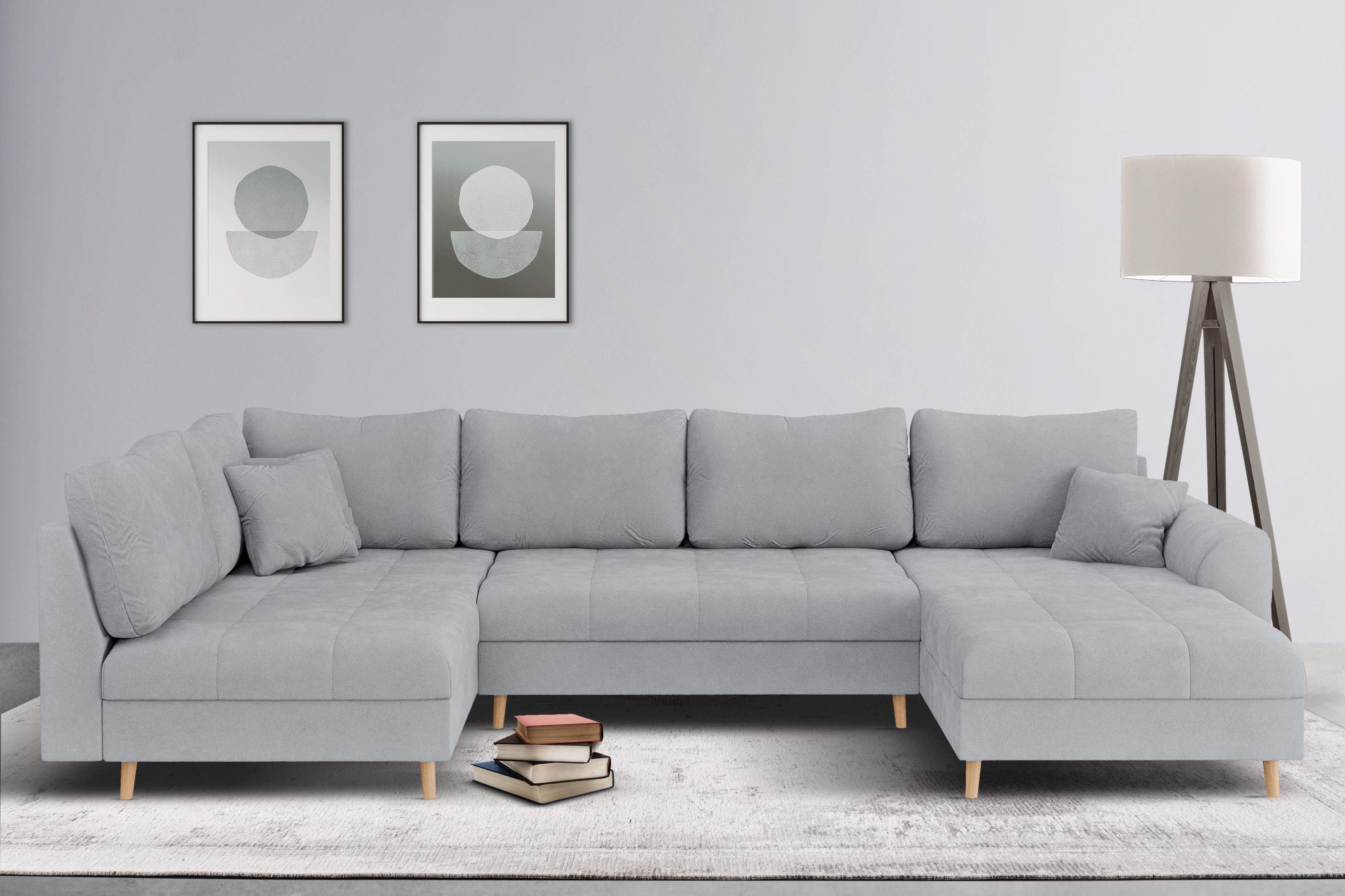 Home affaire Zithoek CHARRE U-vorm met ottomane, afmetingen B/D/H: 310/161/81 cm fijne stiksels, losse rug- en sierkussens, ook in cord en bouclé