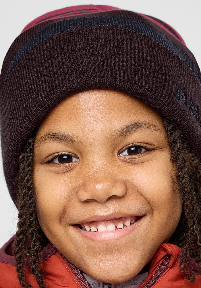 Jack Wolfskin Stripy Knit Beanie Kids Tricotmuts Kinderen S pink lemonade pink lemonade