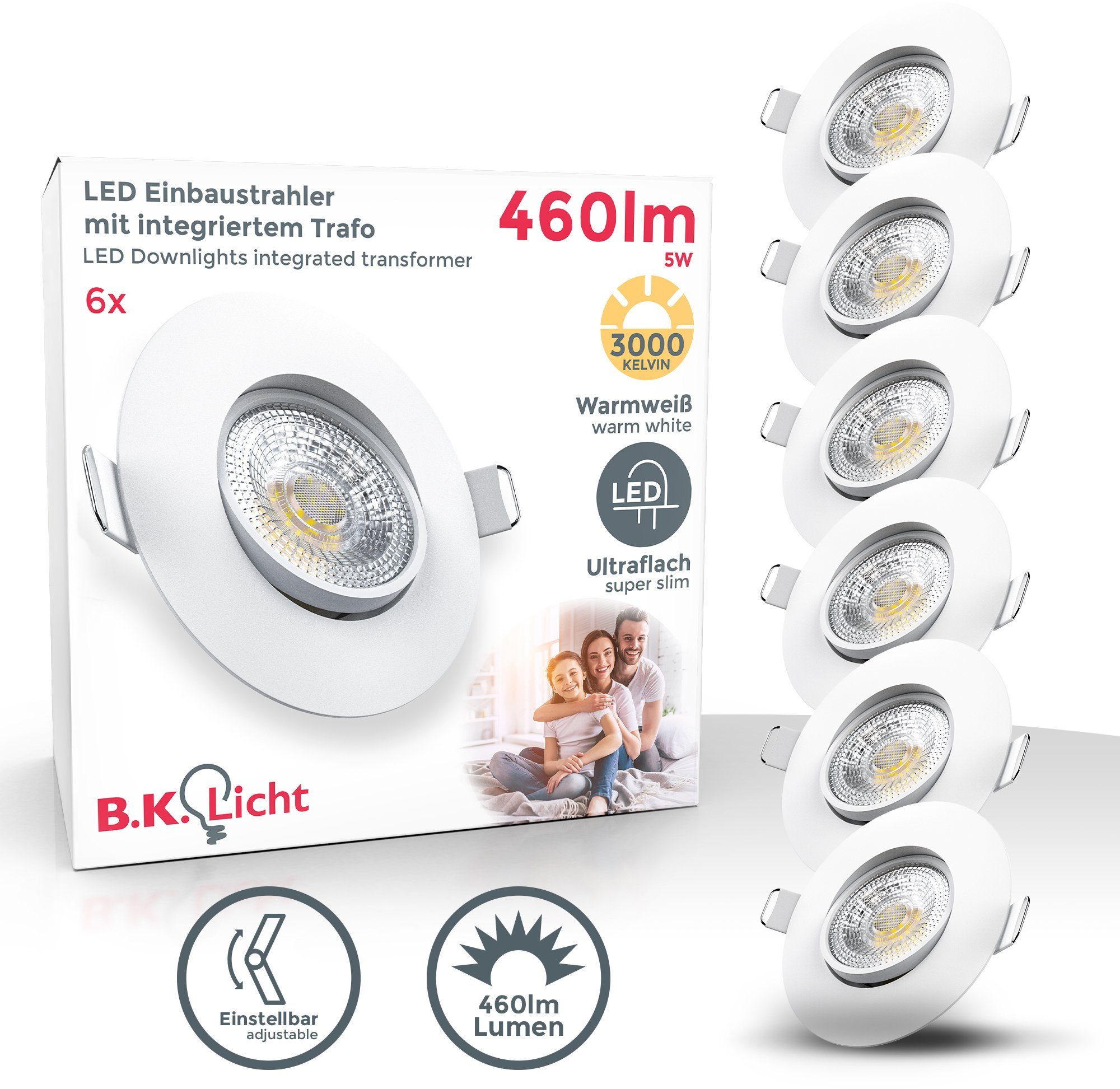 B.K.Licht Ledinbouwlamp 6-delige set inbouwspots, draaibare spots, platte plafondstralers