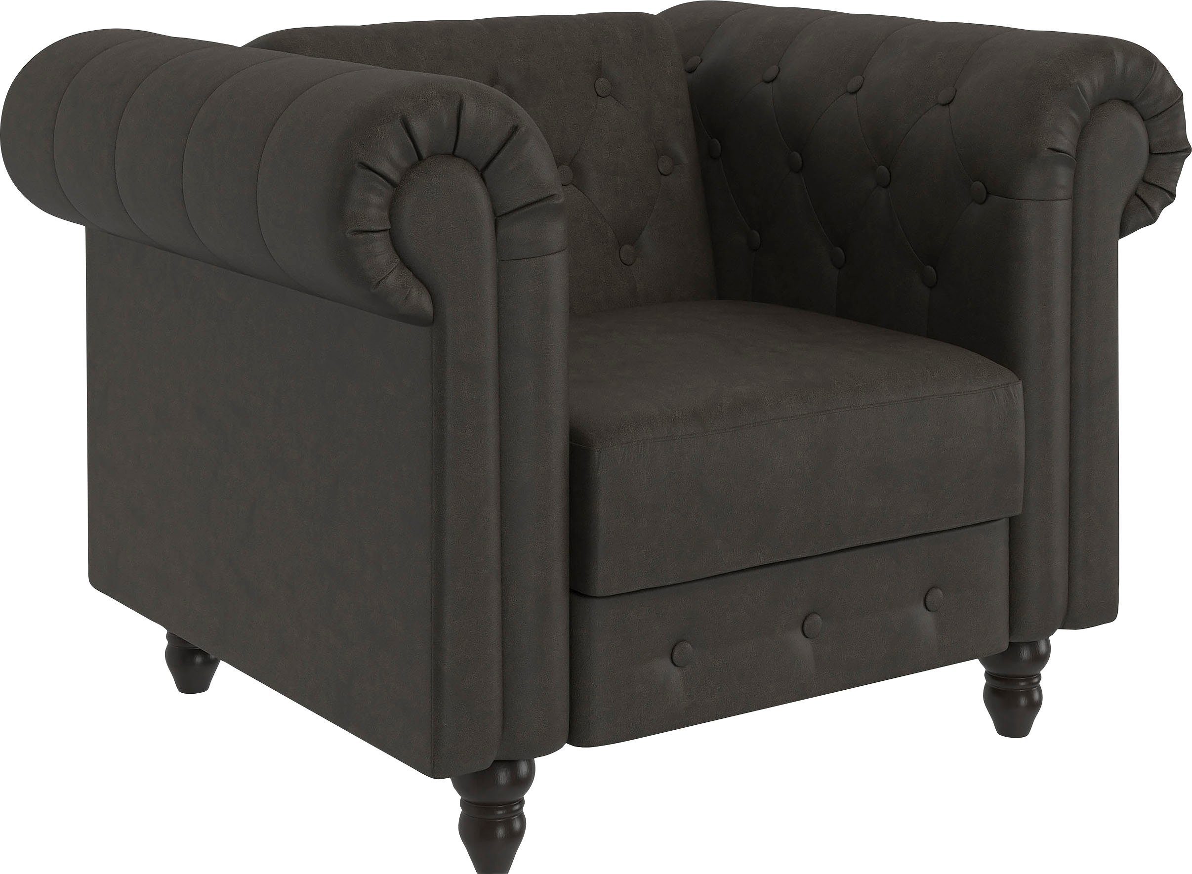 Dorel Home Chesterfield-fauteuil Felix met rugleuning 3-voudig verstelbaar, benen massief hout, zithoogte 46 cm