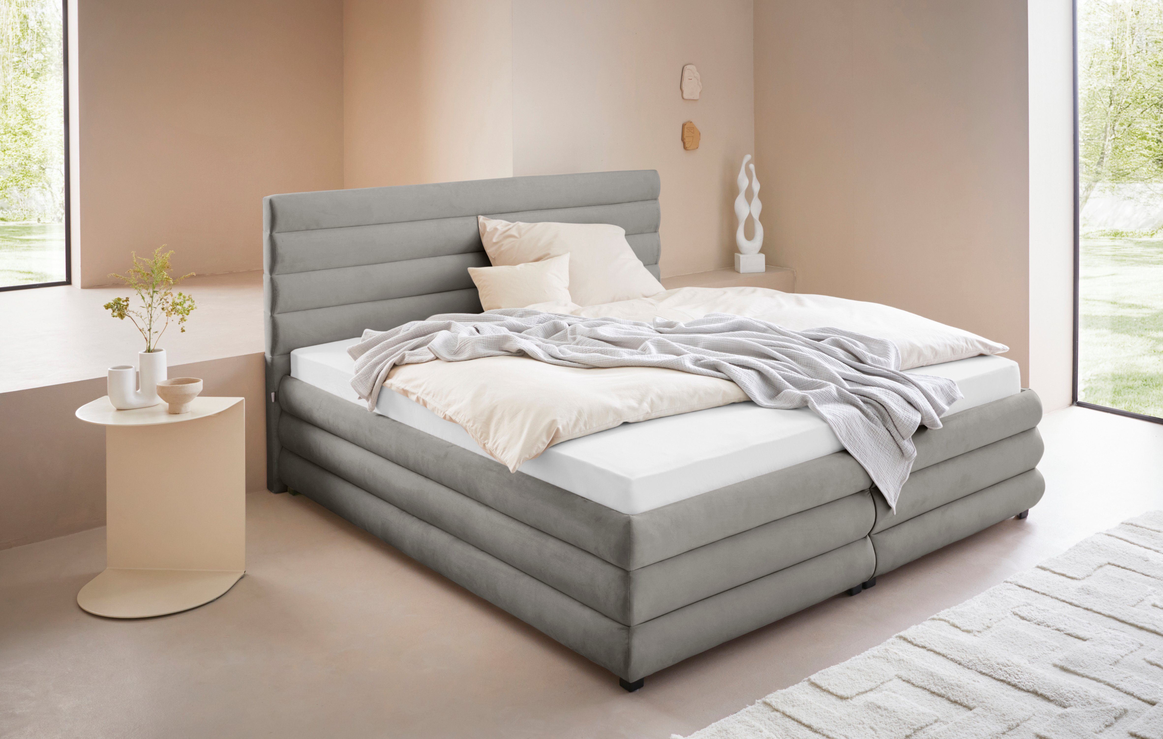 LeGer Home by Lena Gercke Gestoffeerd bed Maylis naar keuze met en zonder matras en lattenbodem, ook in 200 cm breedte bedden grijs