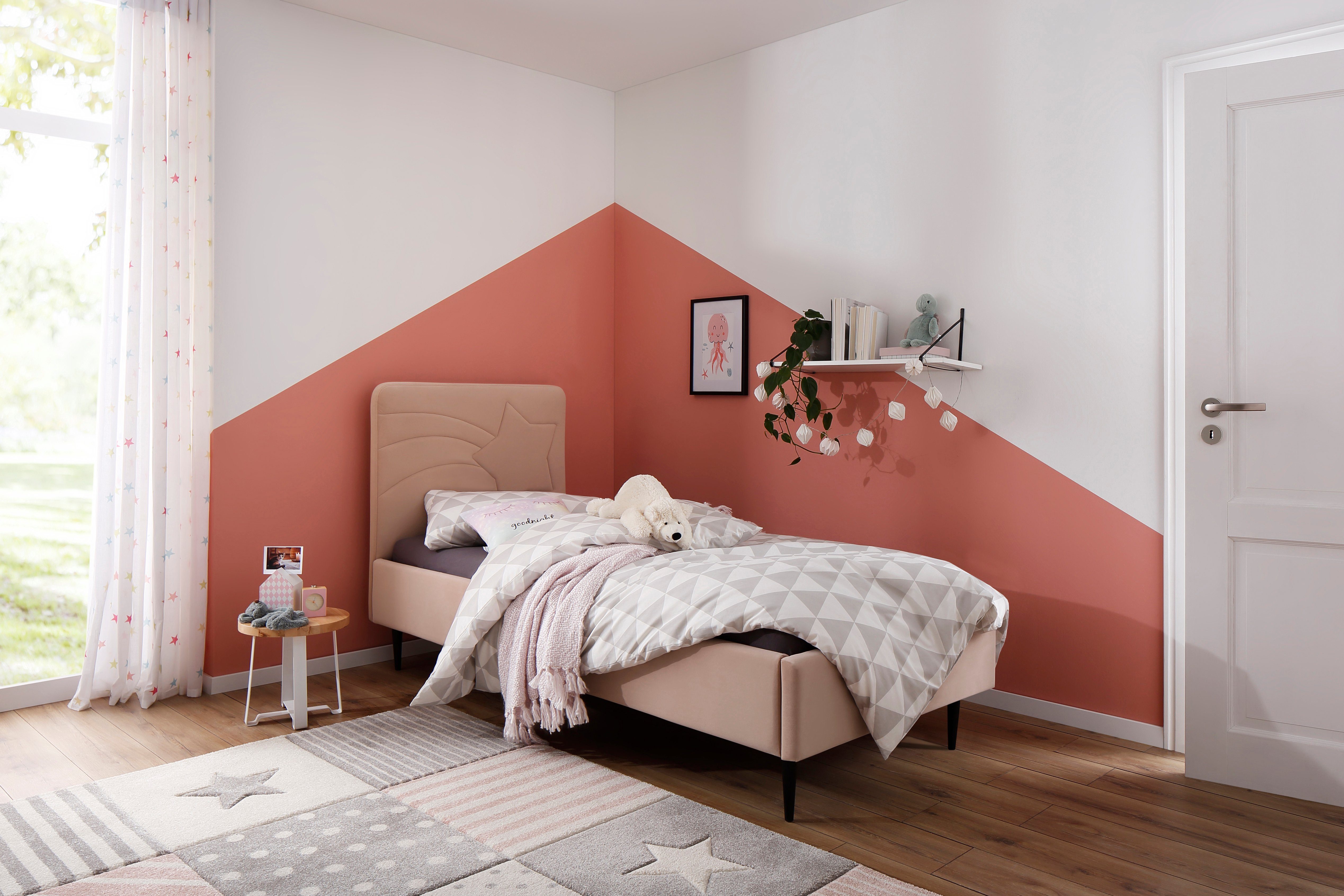 Lüttenhütt Gestoffeerd bed Jonte prettig bekleed hoofdbord met decoratief sterreliëf