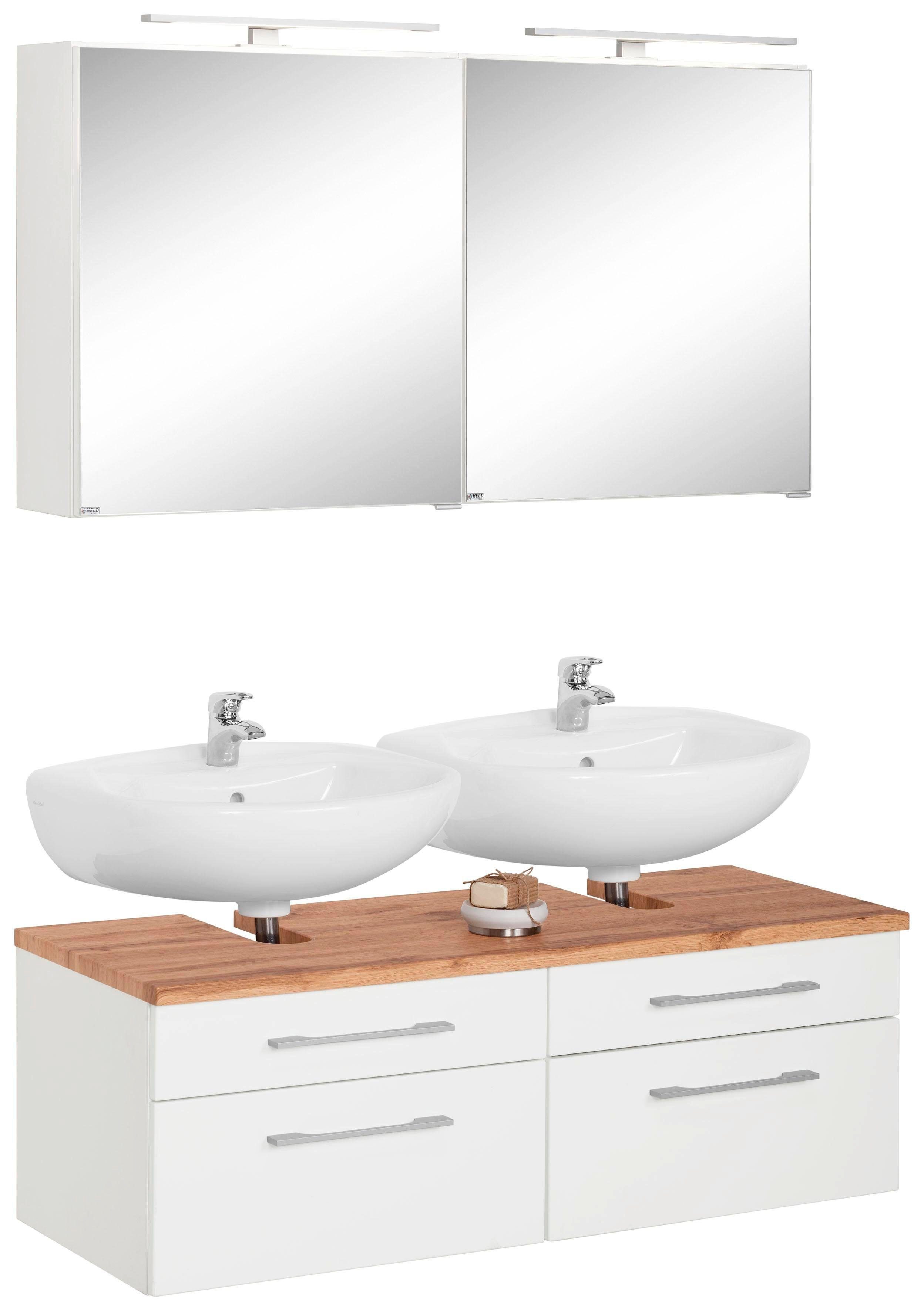 held moebel badkamerserie davos 2 spiegelkast en wastafelonderkast (2-delig) wit