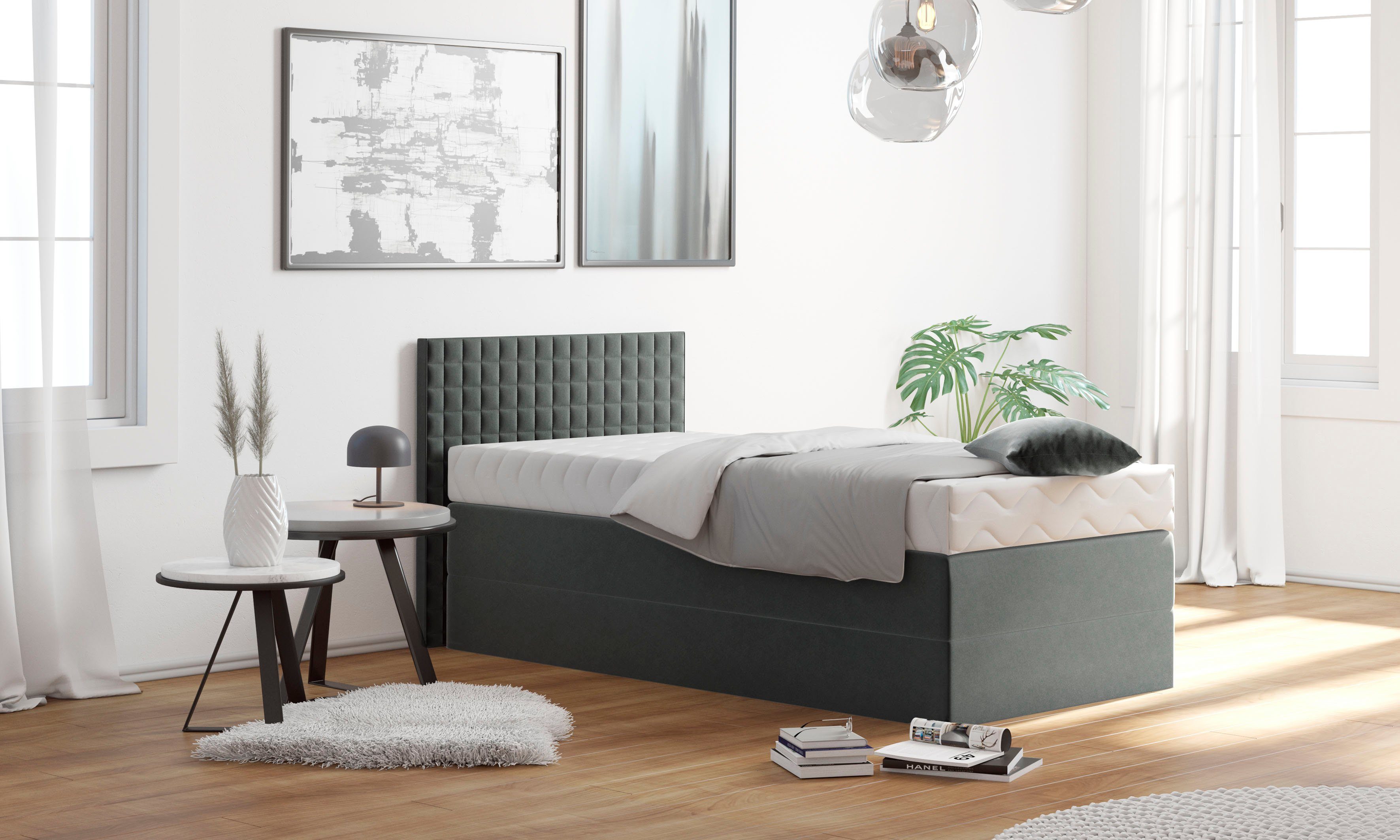 Westfalia Polsterbetten Boxspring met sierkussen, naar keuze met topmatras boxsprings grijs