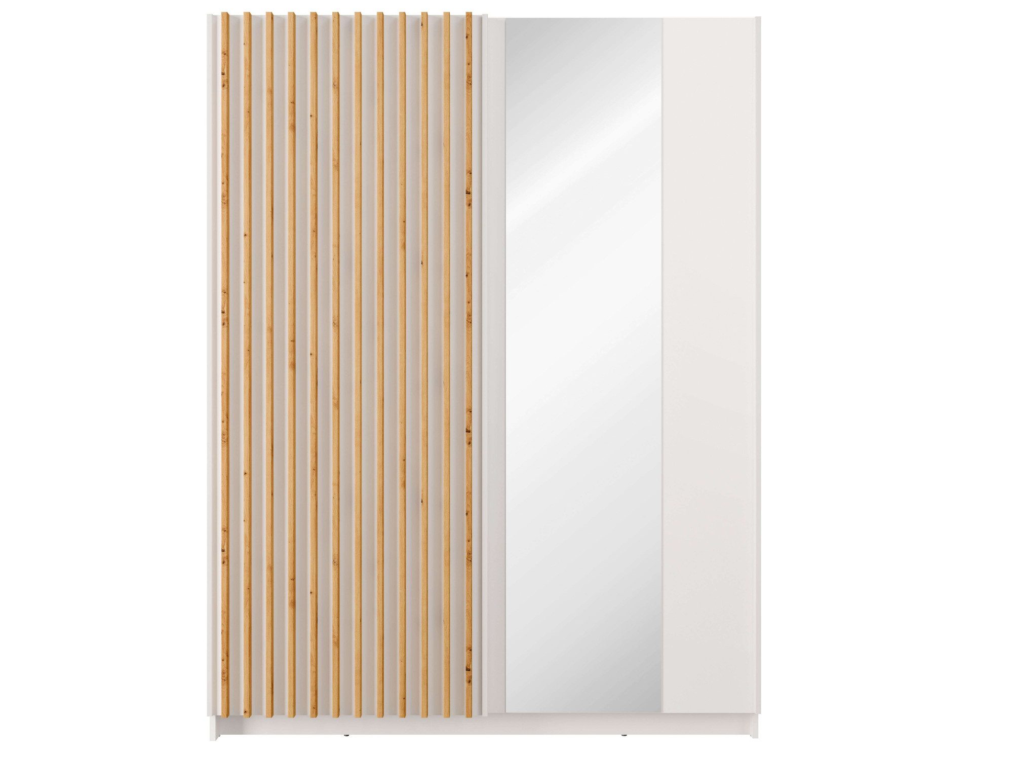 INOSIGN Kledingkast Camden met spiegel, 4 legplanken en kledingstang Garderobe met 2 schuifdeuren en lamellen, BxHxD 150,5x198,5x61,6 cm